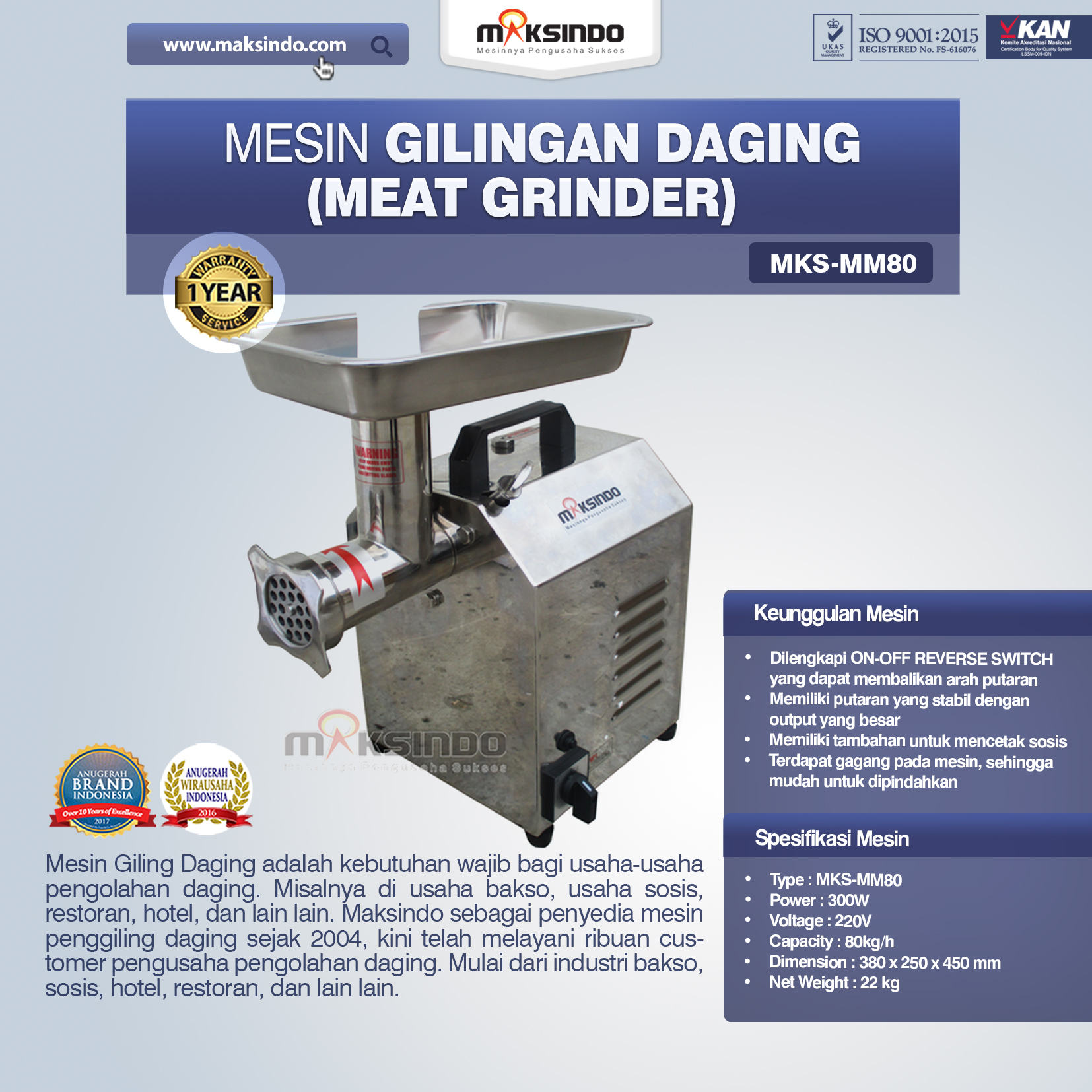 Jual Mesin Meat Grinder MKS-MM80 di Makassar