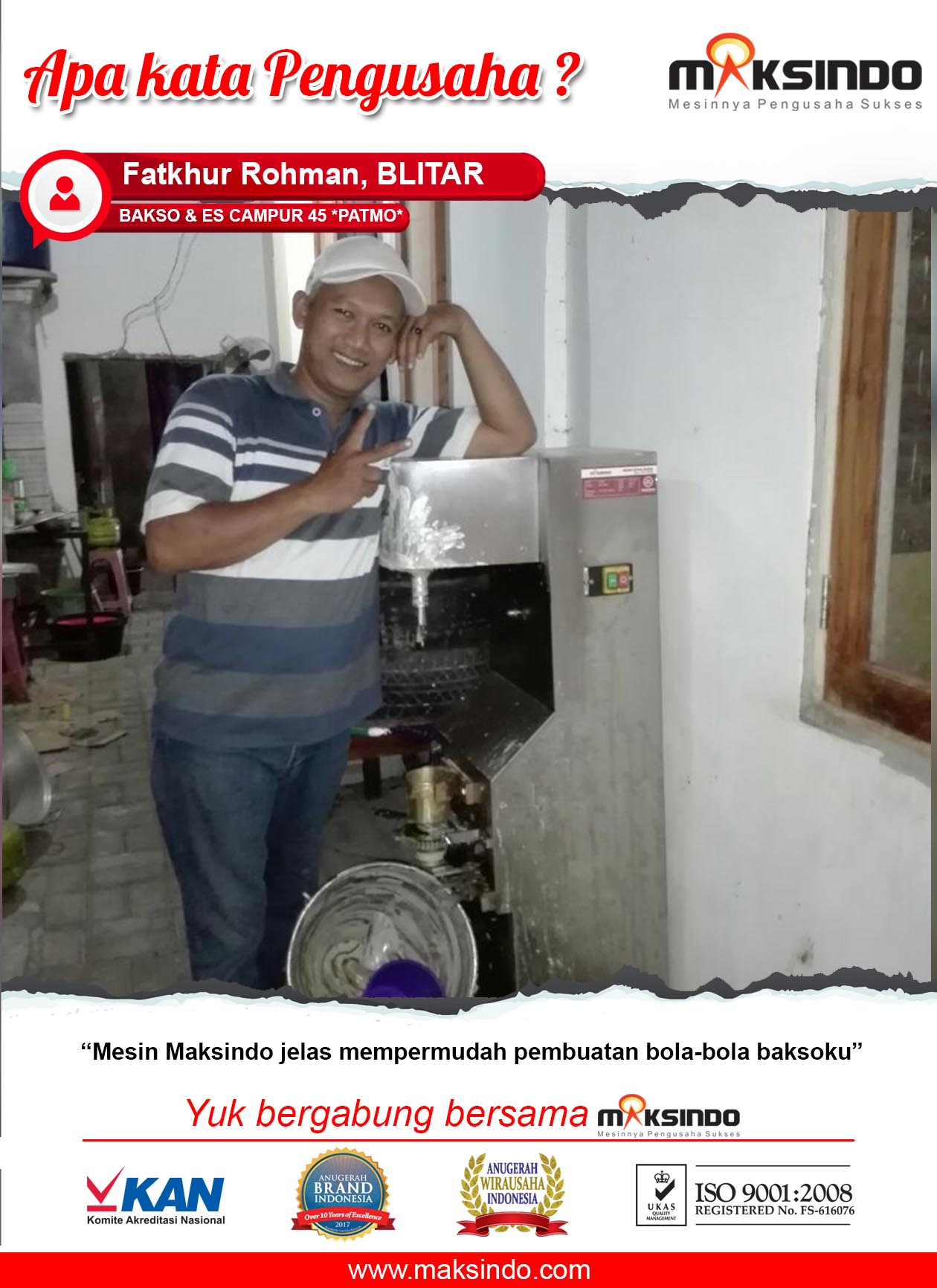 Bakso & Es Campur 45 “PATMO” : Usaha Produksi Bakso Semakin Mudah Dengan Mesin Cetak Bakso Maksindo