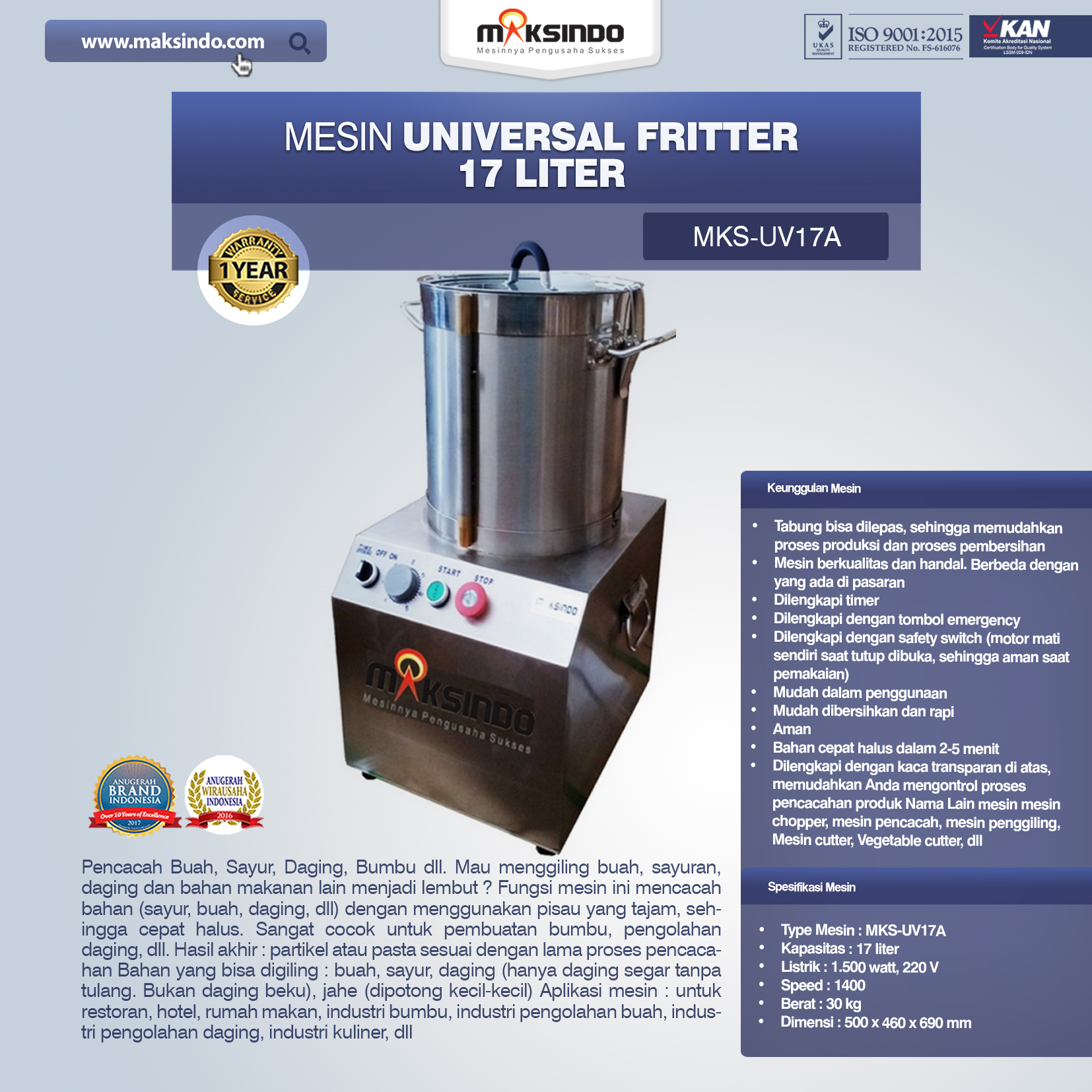 Jual Universal Fritter 17 Liter (MKS-UV17A) di Makassar