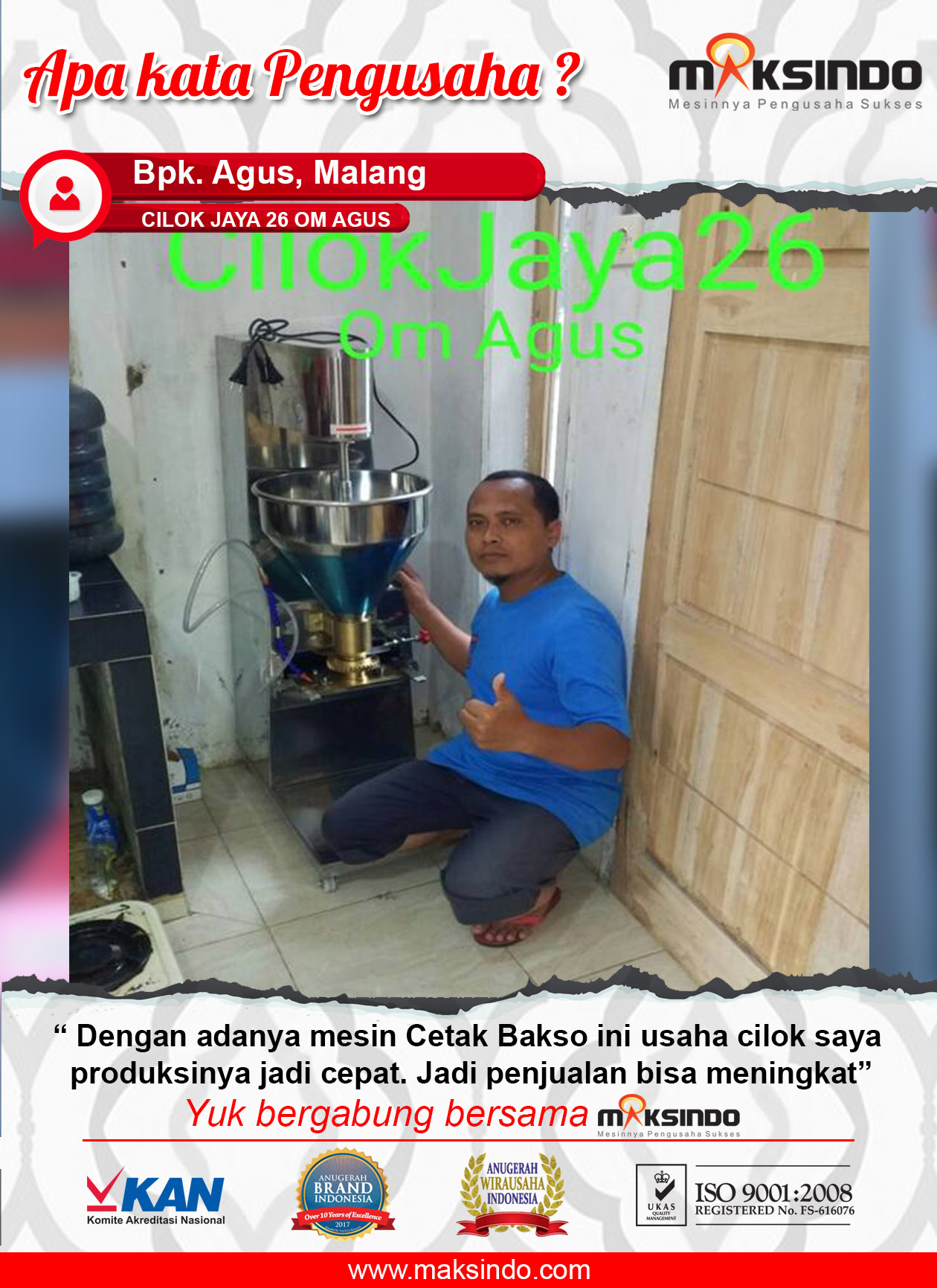 Cilok Jaya 26 Om Agus : Mesin Cetak Bakso, Produksi Cilok Lebih Cepat