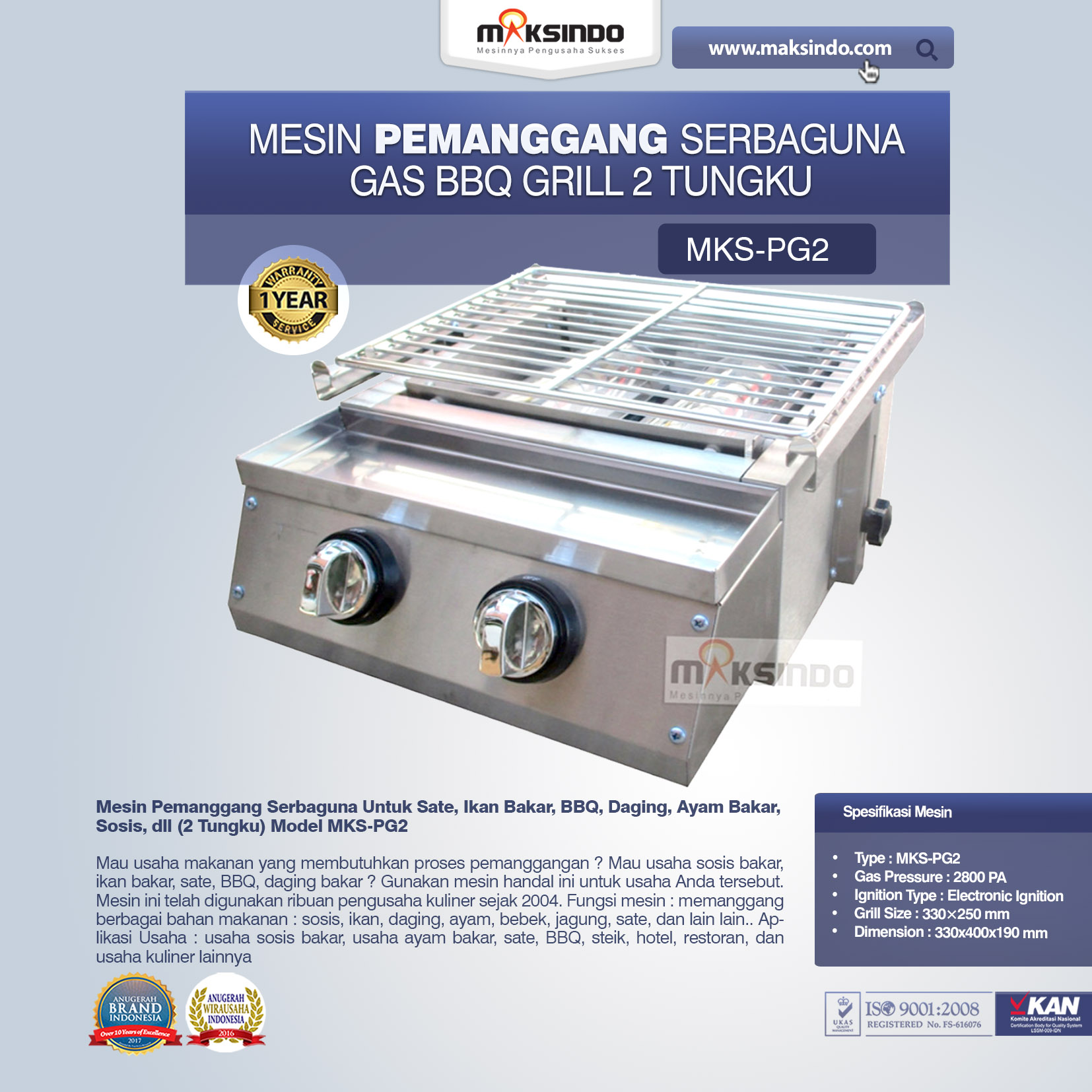 Jual Pemanggang Serbaguna – Gas BBQ Grill 2 Tungku Full Stainless di Makassar