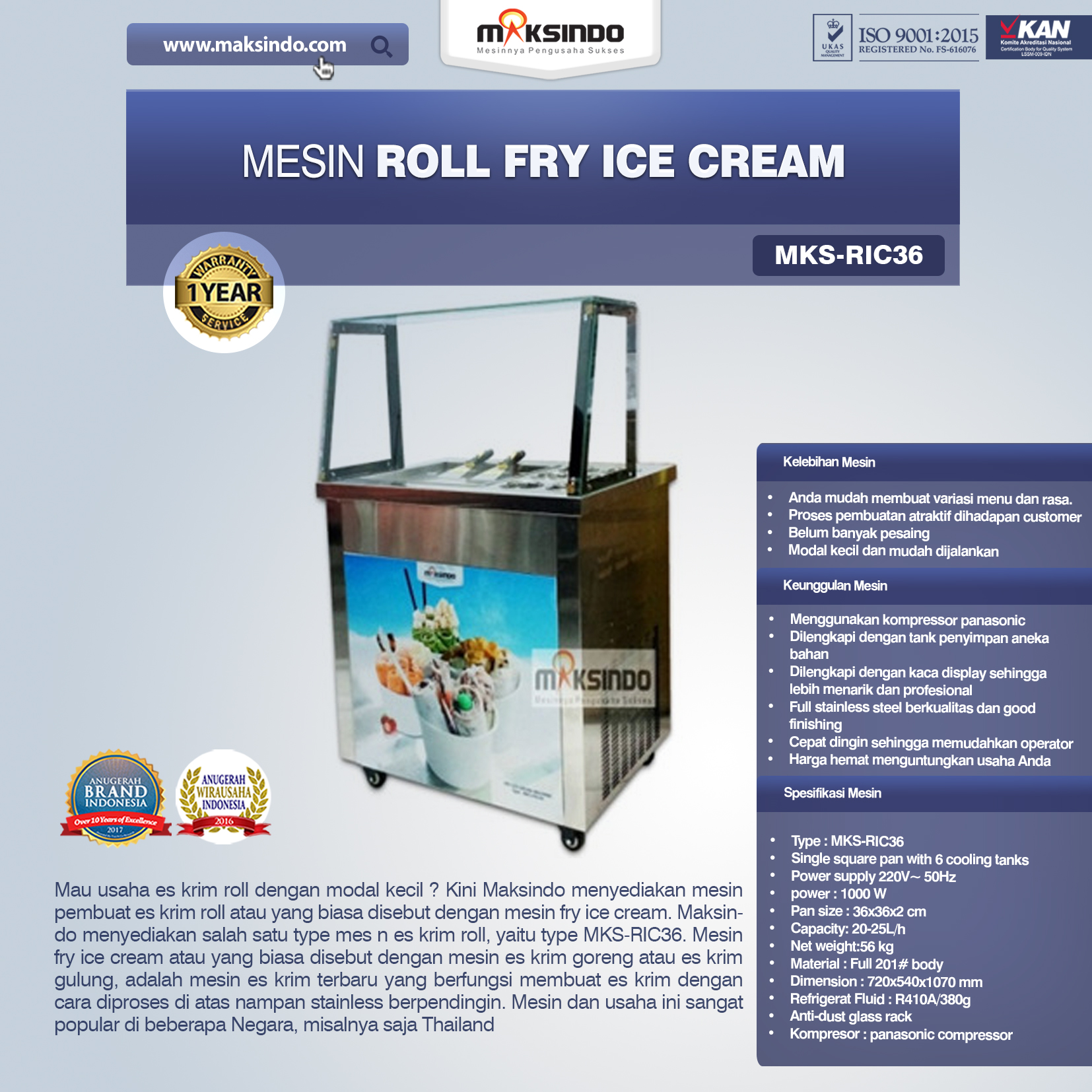 Jual Mesin Roll Fry Ice Cream (RIC36) di Makassar