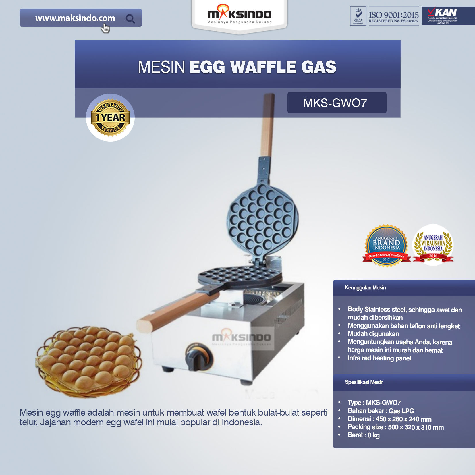 Jual Mesin Egg Waffle Gas (GW07) di Makassar