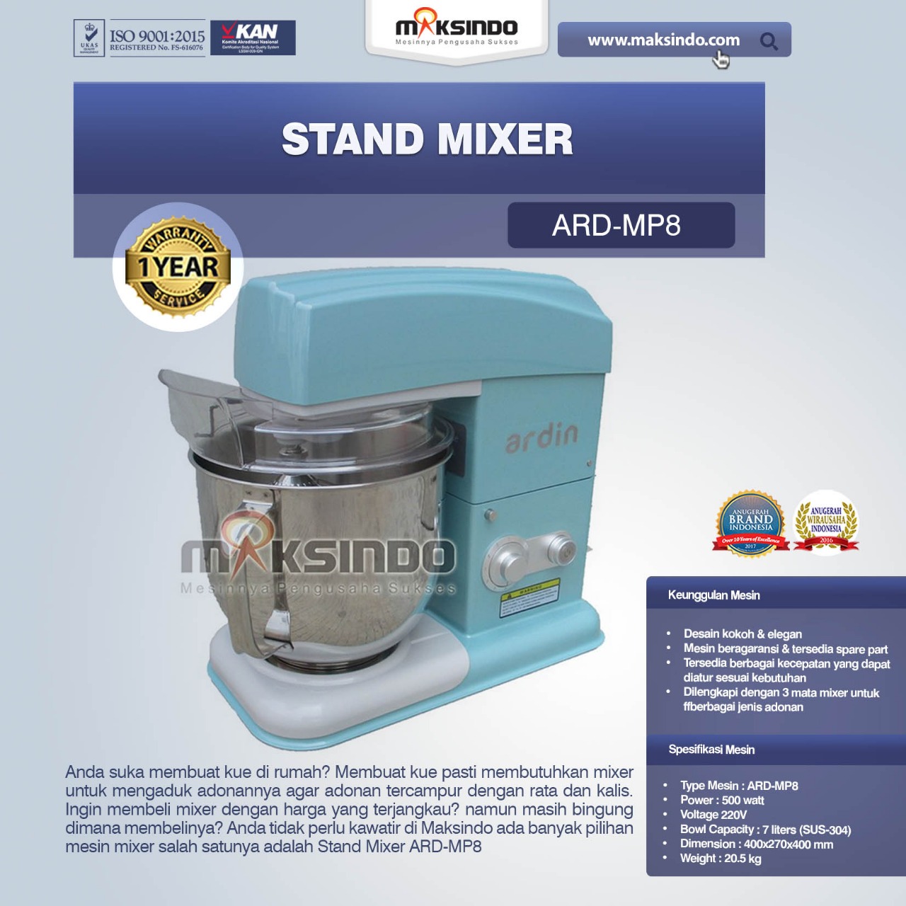 Jual Stand Mixer ARD-MP8 di Makassar