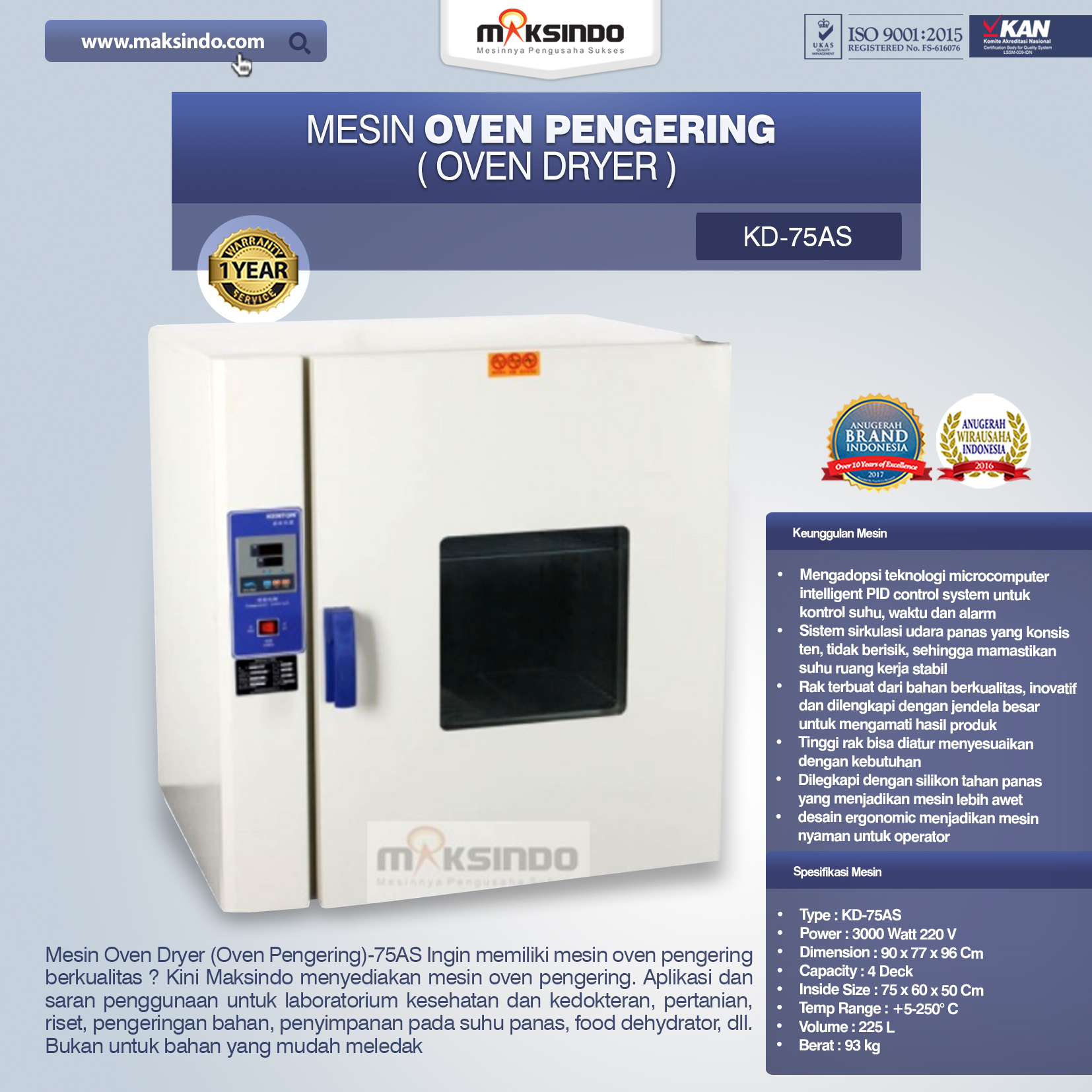 Jual Mesin Oven Pengering (Oven Dryer)-75AS di Makassar