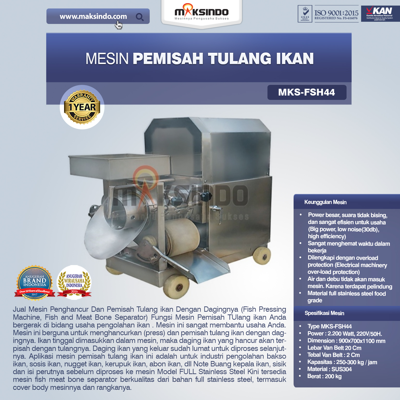 Jual Mesin Pemisah Tulang Ikan (FSH44) di Makassar