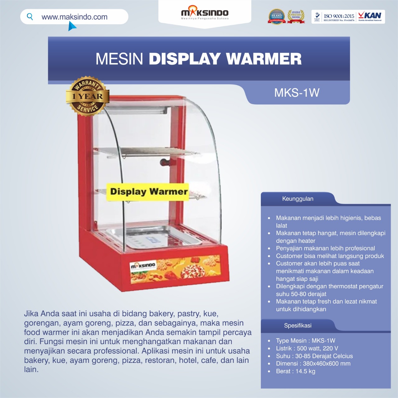 Jual Mesin Diplay Warmer (MKS-1W) di Makassar