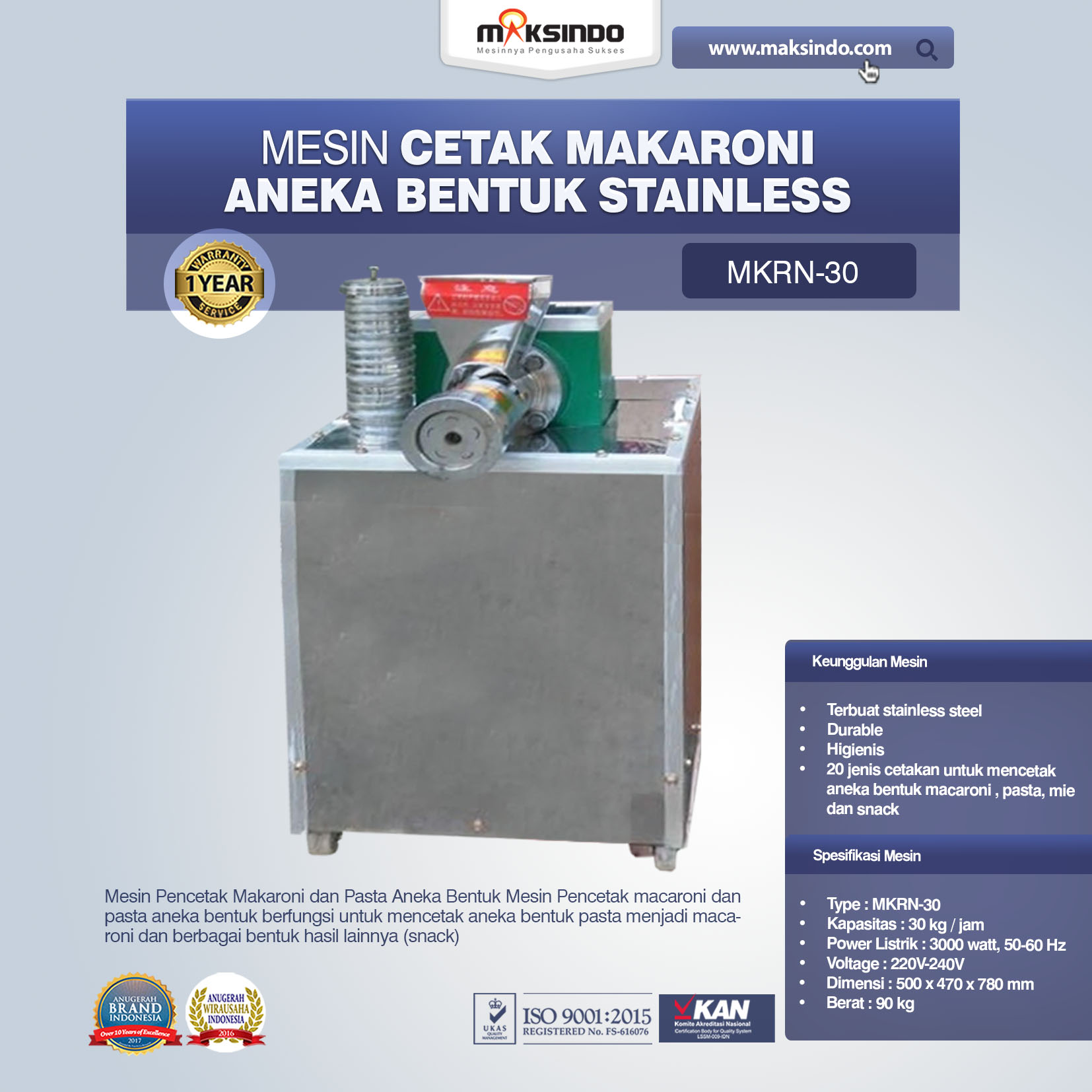 Jual Mesin Cetak Makaroni Aneka Bentuk Stainless di Makassar