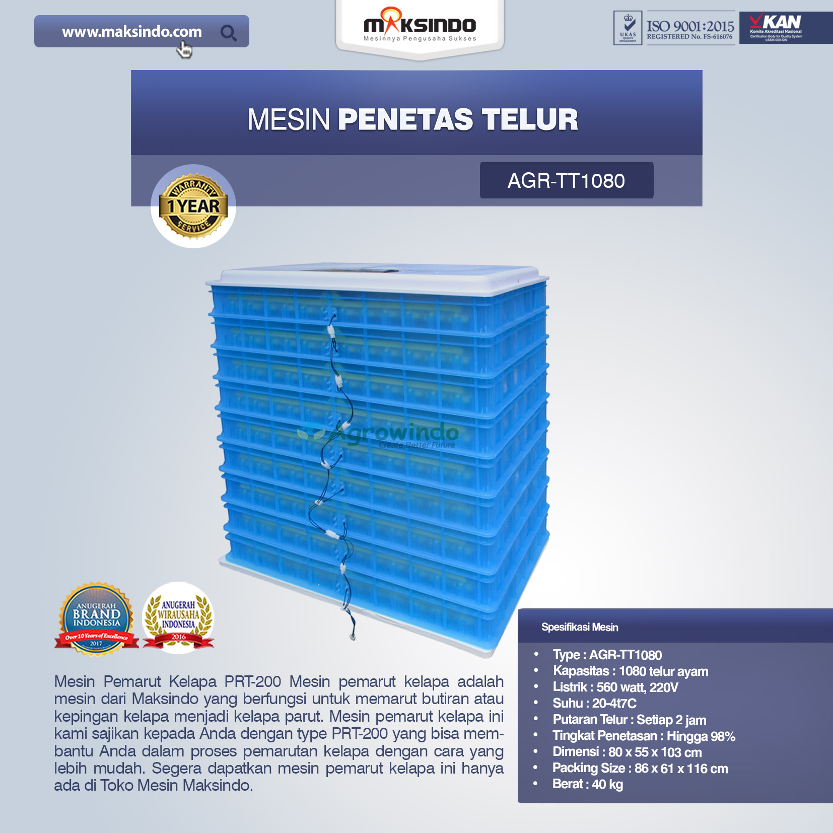 Jual Mesin Penetas Telur AGR-TT1080 Di Makassar