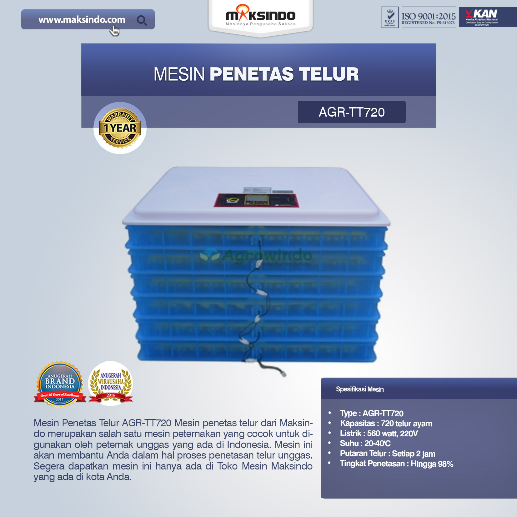 Jual Mesin Penetas Telur AGR-TT720 Di Makassar