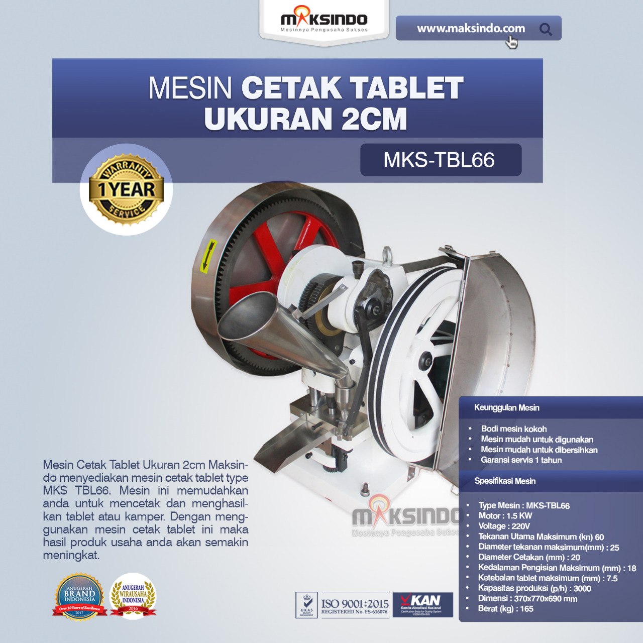 Jual Mesin Cetak Kamper MKS-TBL66 di Makassar