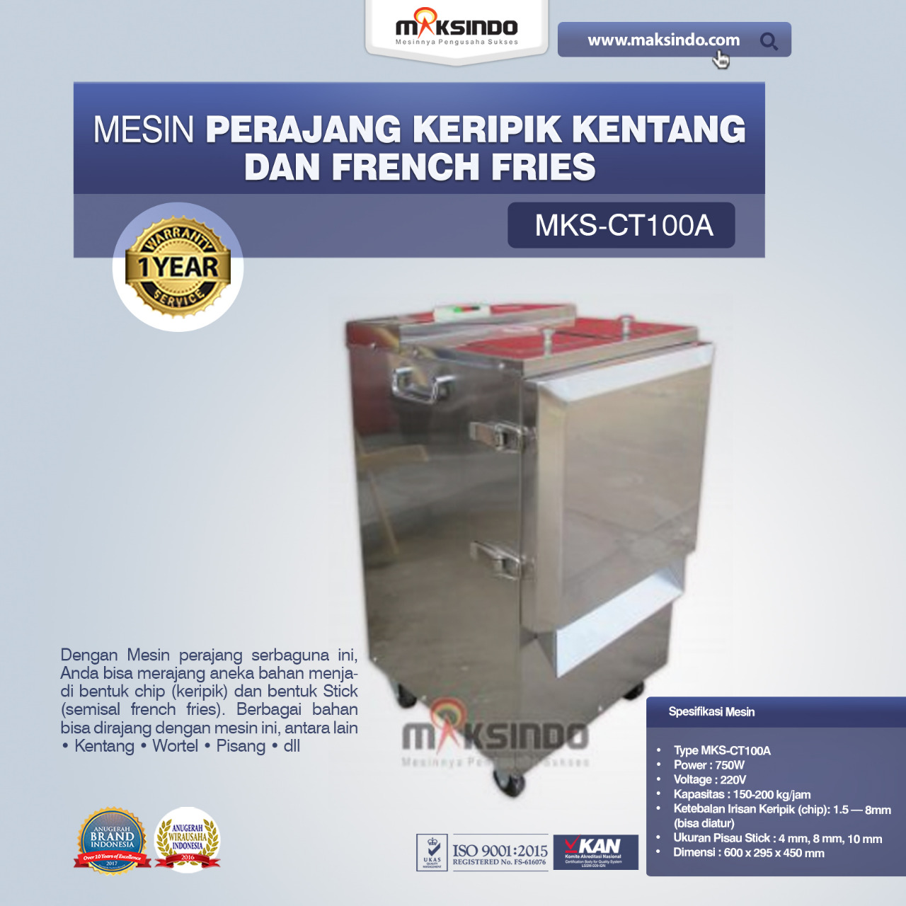 Jual Mesin Perajang Keripik Kentang dan French Fries – MKS-CT100A di Makassar
