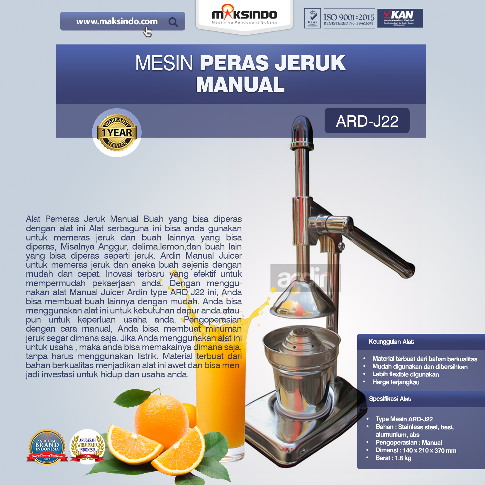 Jual Alat Pemeras Jeruk Manual ARD-J22 Di Makassar