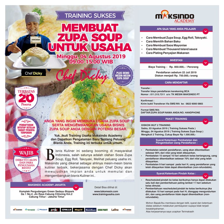Training Sukses Membuat Zupa Soup Untuk Usaha, Minggu, 04 Agustus 2019
