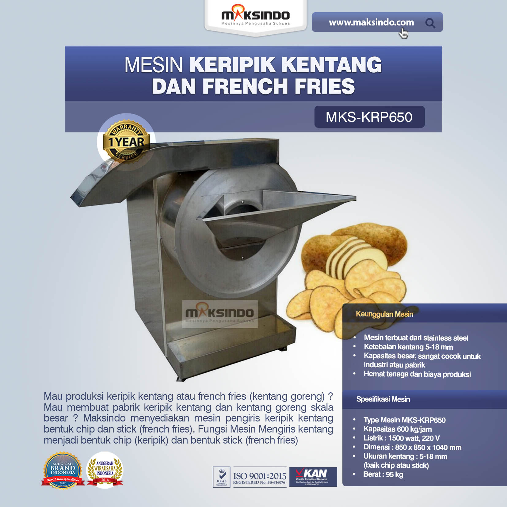 Jual Mesin Keripik Kentang dan French Fries KRP650 di Makassar Jual Mesin Keripik Kentang dan French Fries KRP650 di Makassar