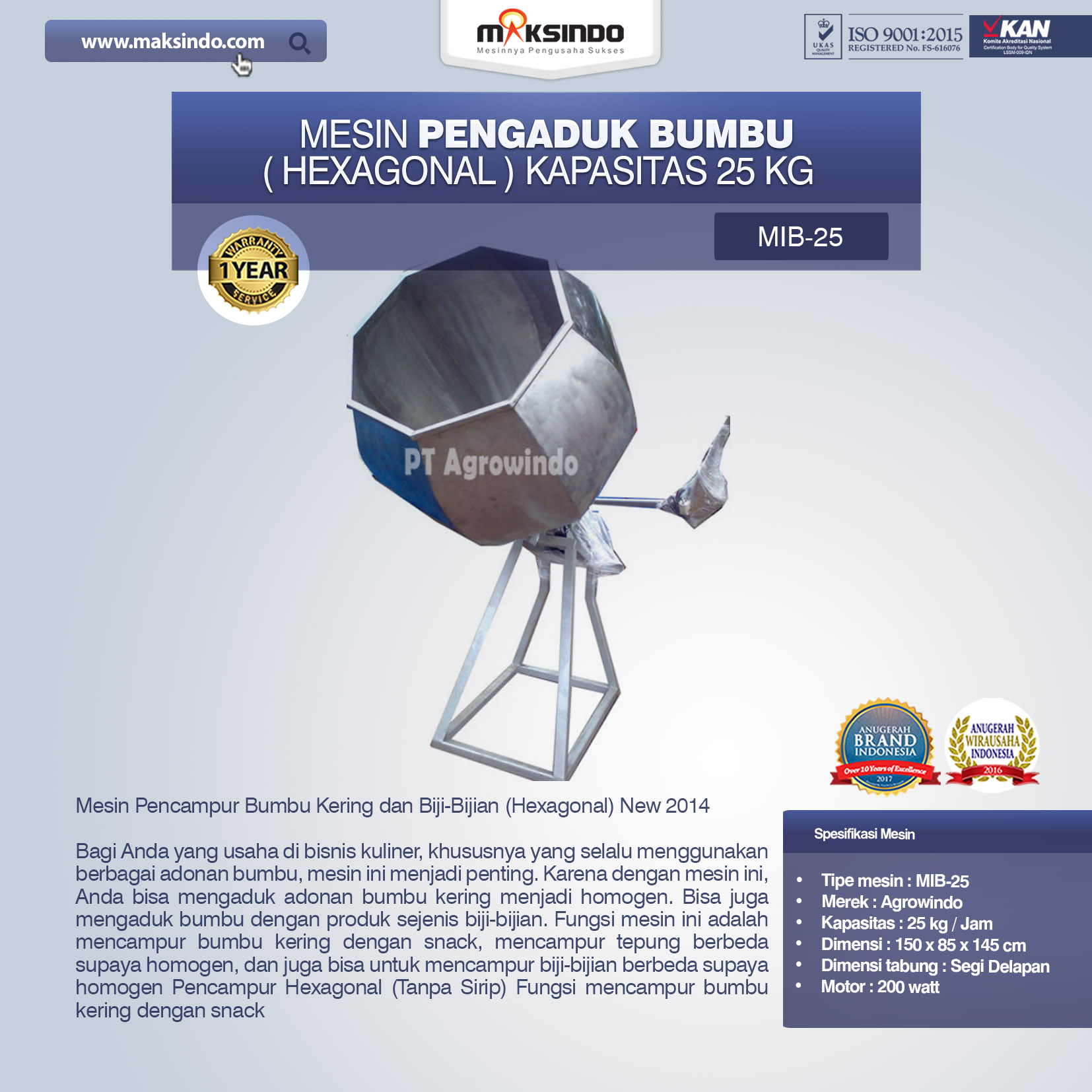 Jual Mesin Pencampur Hexagonal Untuk Bumbu Kering di Makassar