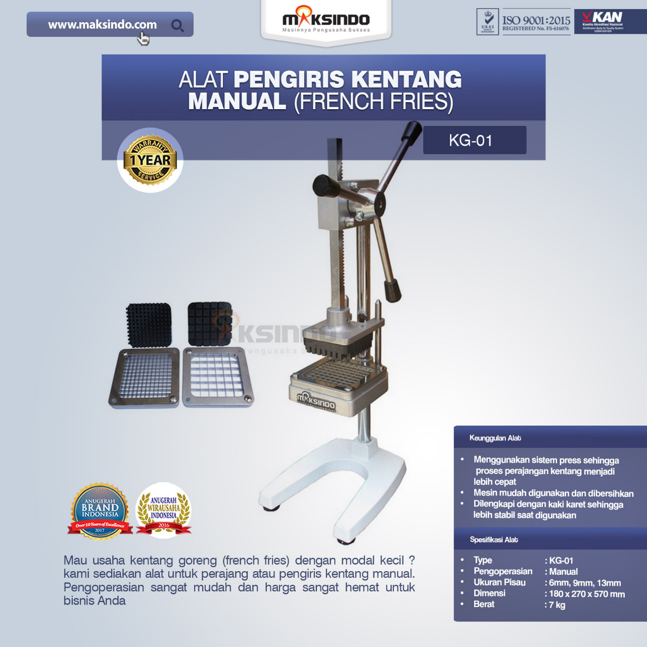 Jual Alat Pengiris Kentang Manual (french fries) di Makassar