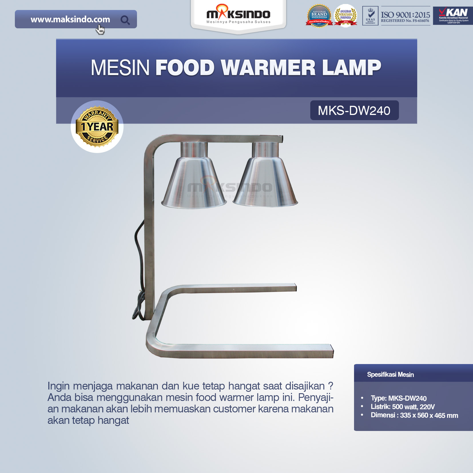 Jual Mesin Food Warmer Lamp MKS-DW240 di Makassar