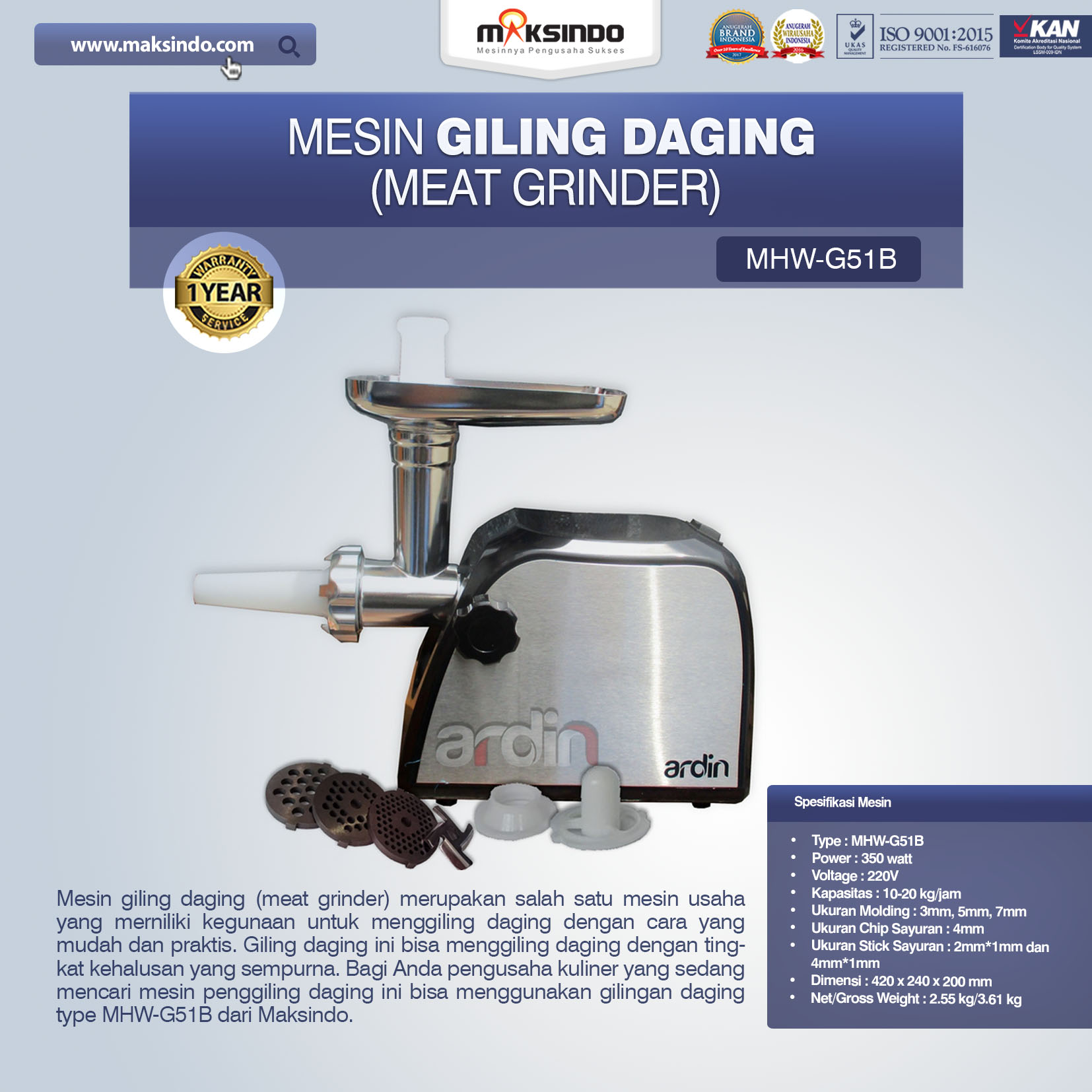 Jual Mesin Giling Daging (Meat Grinder) MHW-G51B di Makassar