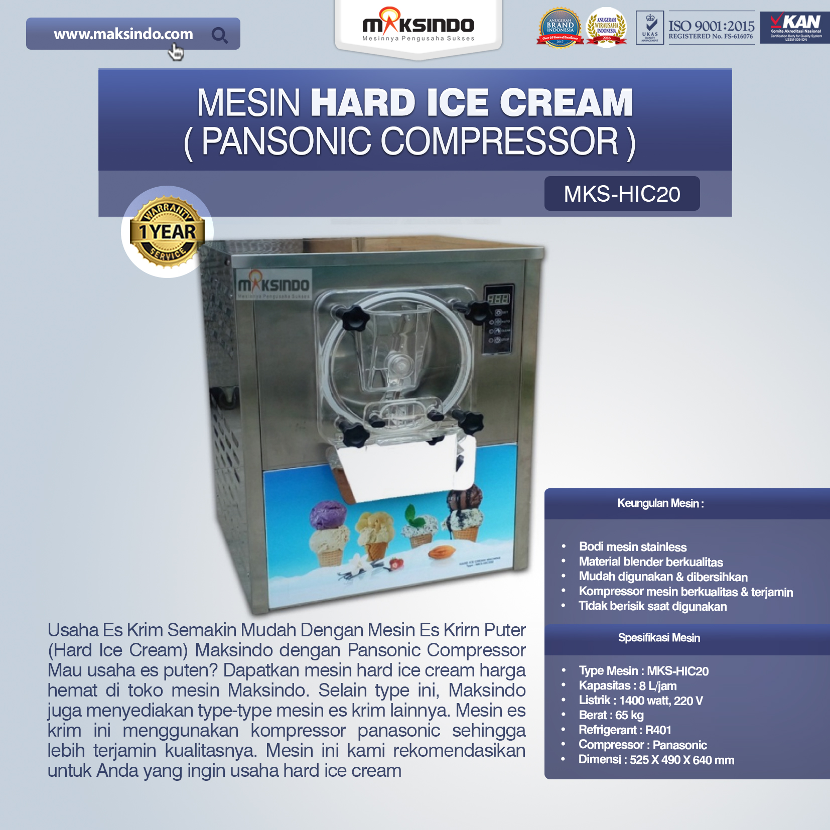 Jual Mesin Hard Ice Cream (HIC20) di Makassar