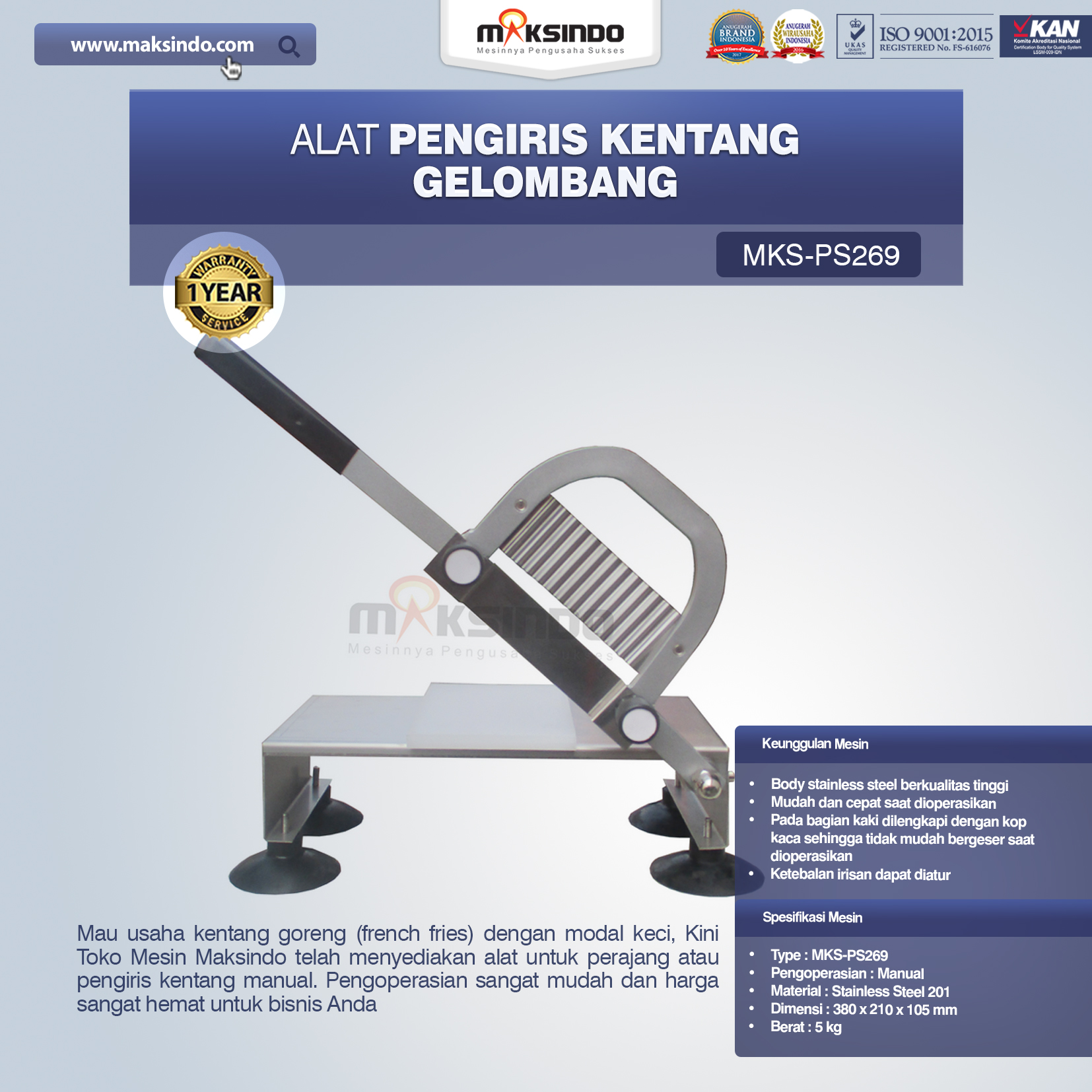 Jual Alat Pengiris Kentang Gelombang MKS-PS269 di Makassar