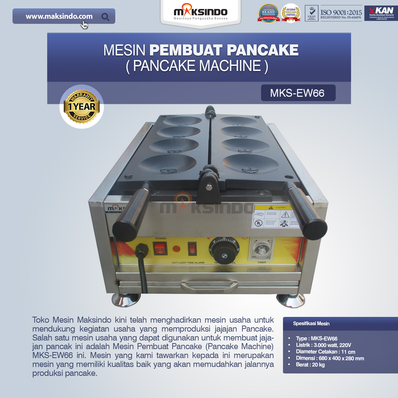 Jual Mesin Pembuat Pancake (Pancake Machine) MKS-EW66 di Makassar