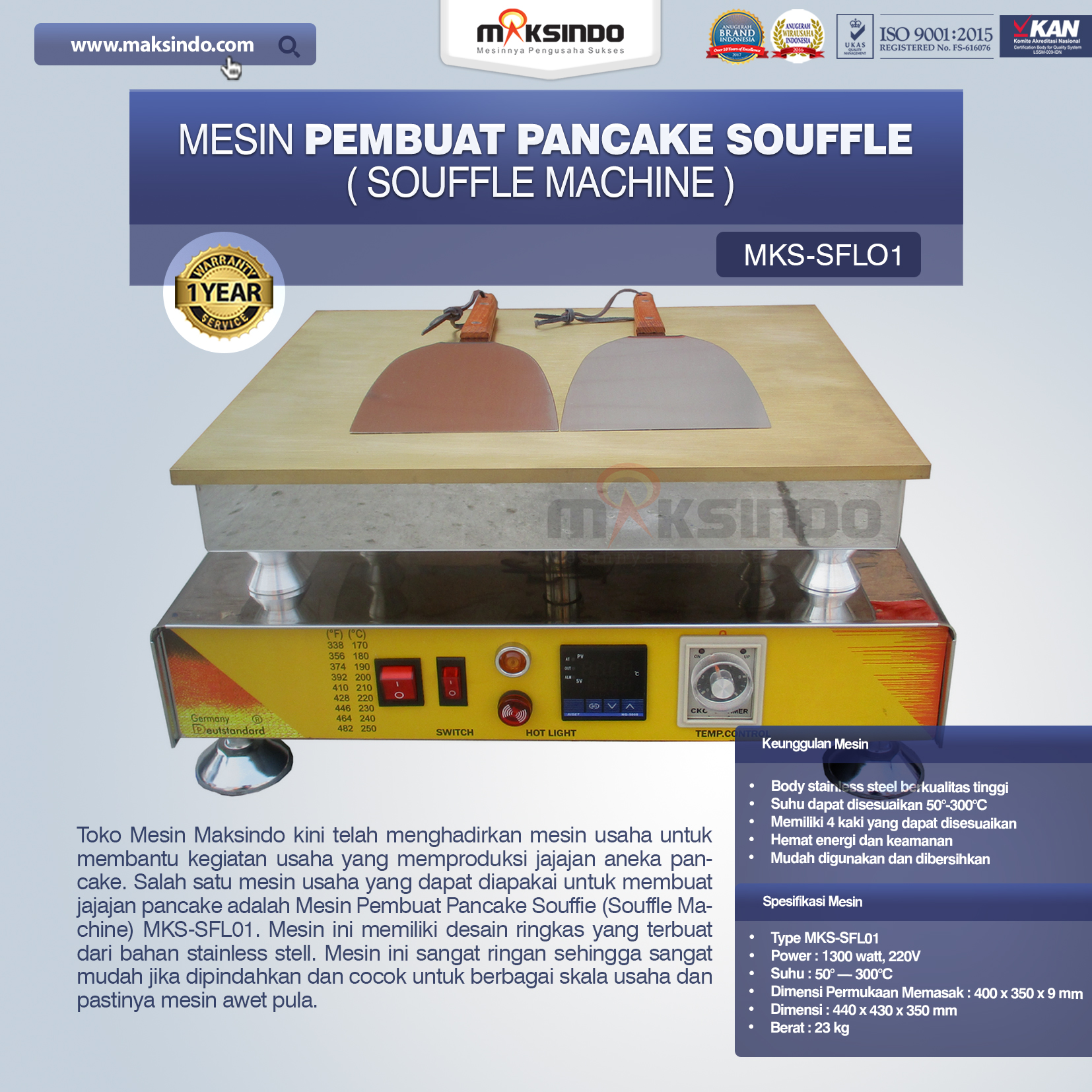 Jual Mesin Pembuat Pancake Souffle (Souffle Machine) MKS-SFL01 di Makassar