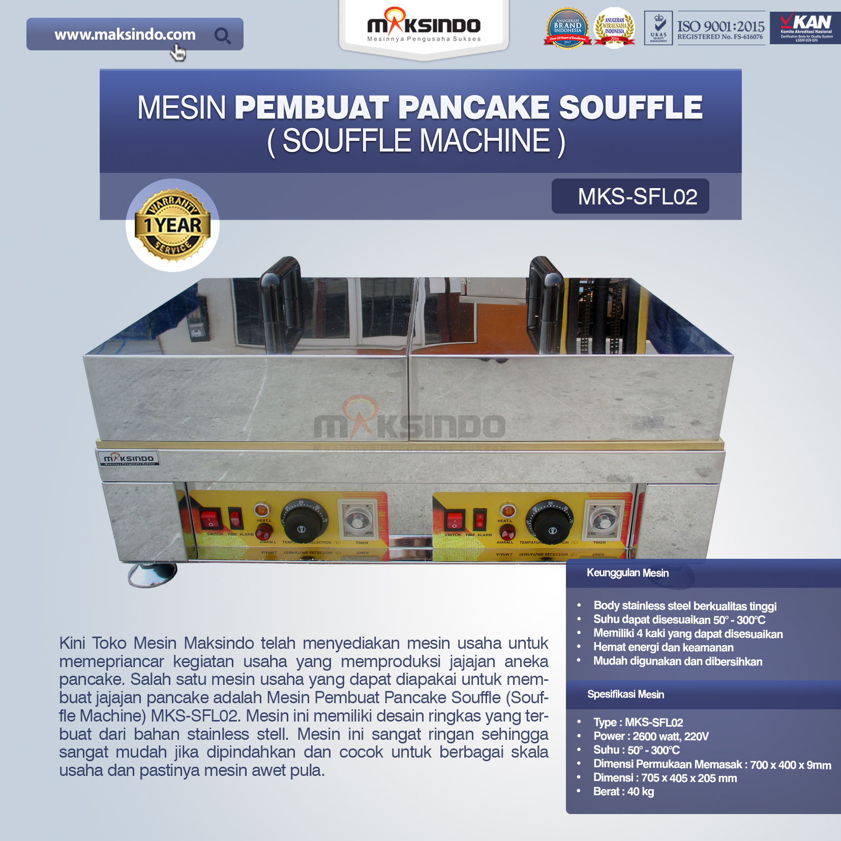 Jual Mesin Pembuat Pancake Souffle (Souffle Machine) MKS-SFL02 di Makassar