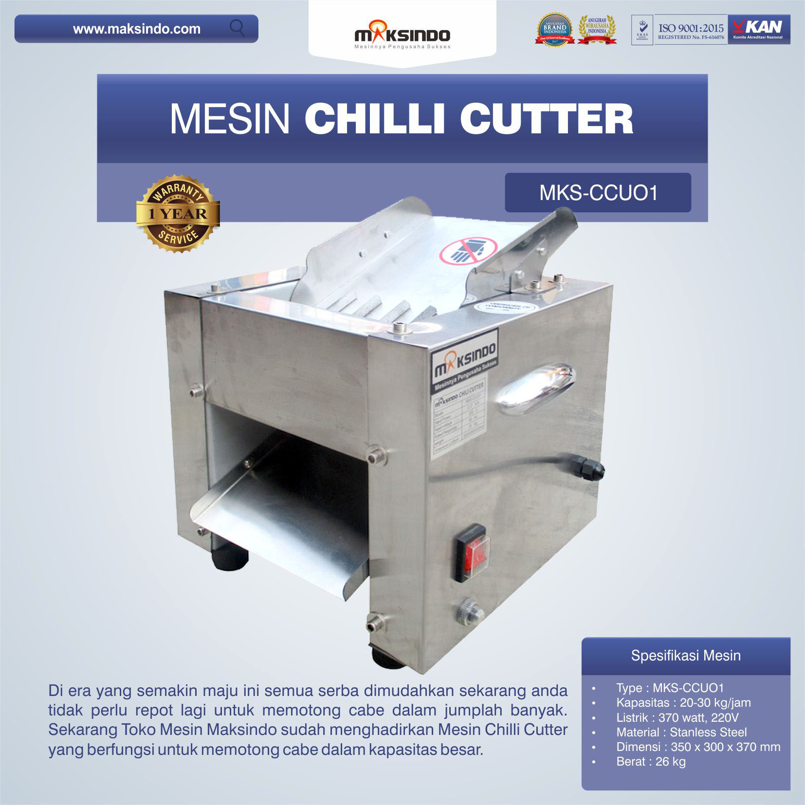 Jual Mesin Chilli Cutter MKS-CCU01 di Makassar