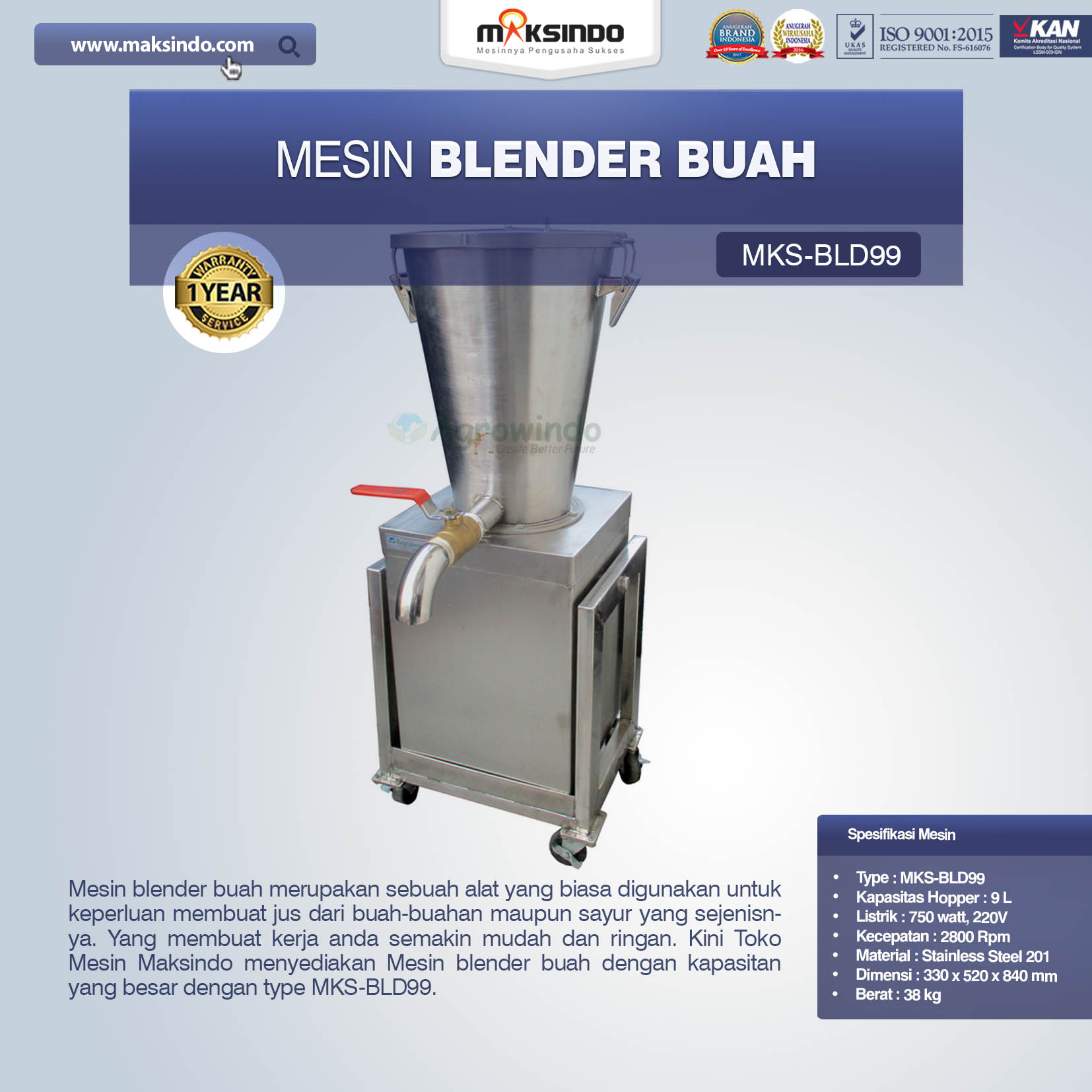 Jual Mesin Blender Buah MKS-BLD99 di Makassar