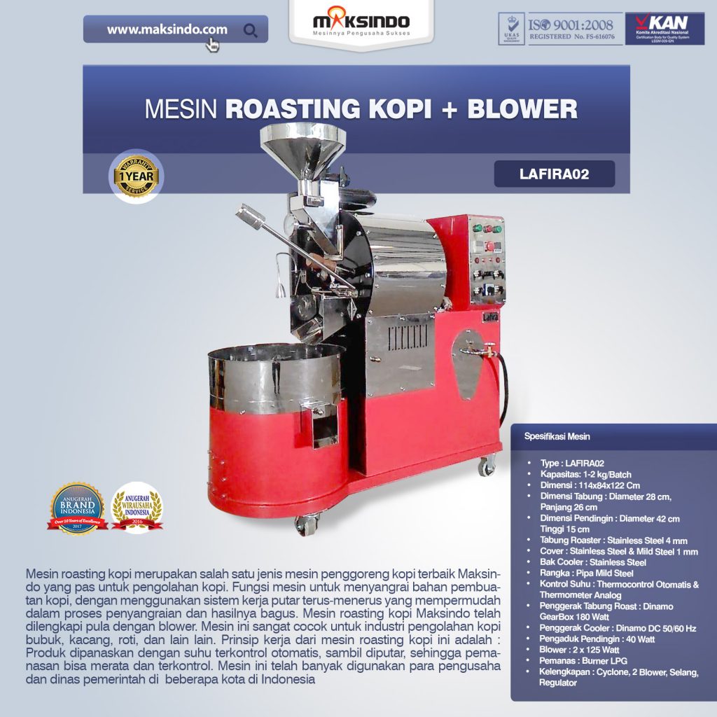 Jual Mesin Roasting Kopi + Blower Lafira 02 di Makassar