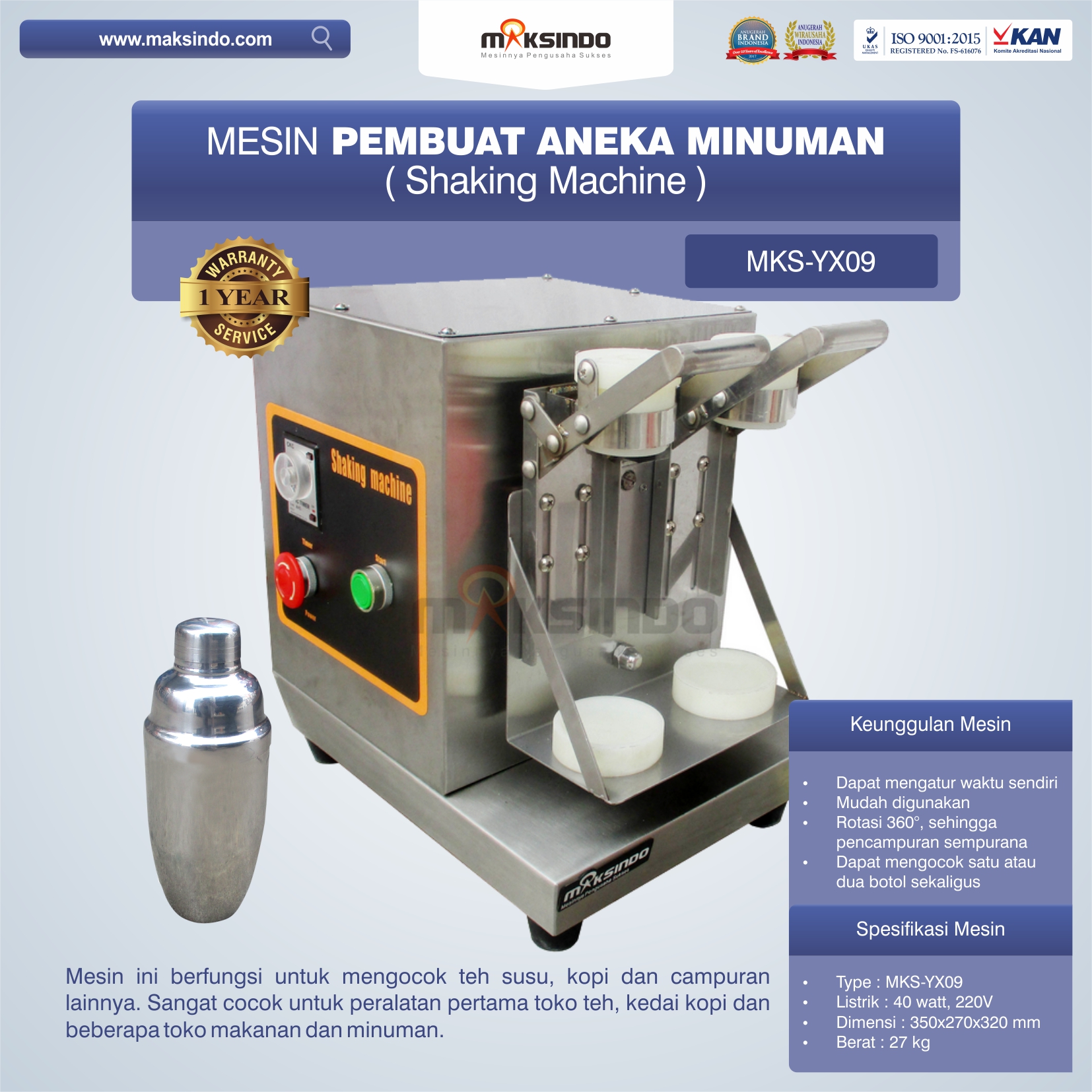 Jual Mesin Pembuat Aneka Minuman (Shaking Machine) MKS-YX09 di Makassar