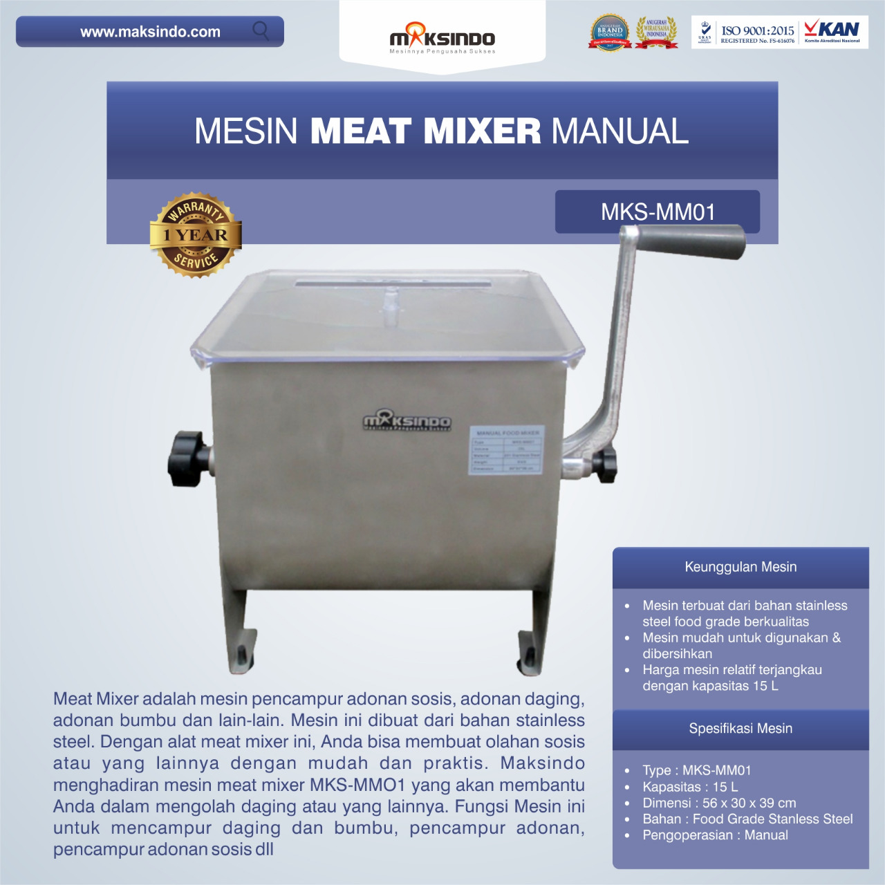 Jual Manual Meat Mixer MKS-MM01 di Makassar
