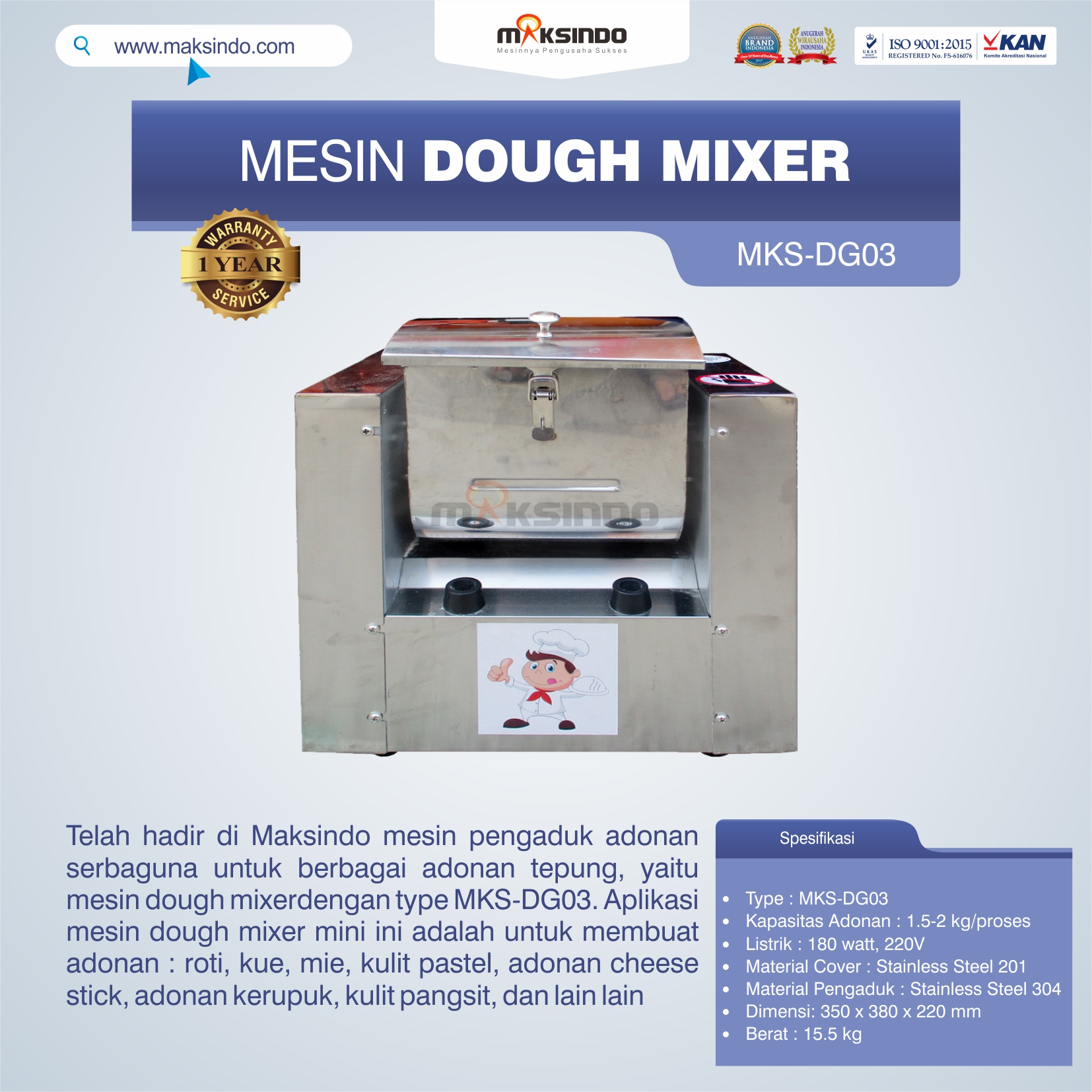 Jual Mesin Dough Mixer MKS-DG03 di Makassar