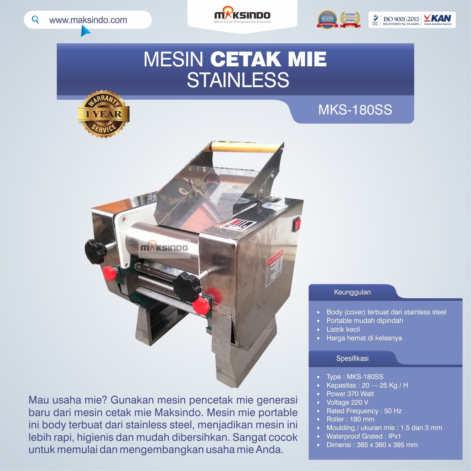 Jual Mesin Cetak Mie Stainless (MKS-180SS) di Makassar Jual Mesin Cetak Mie Stainless (MKS-180SS) di Makassar