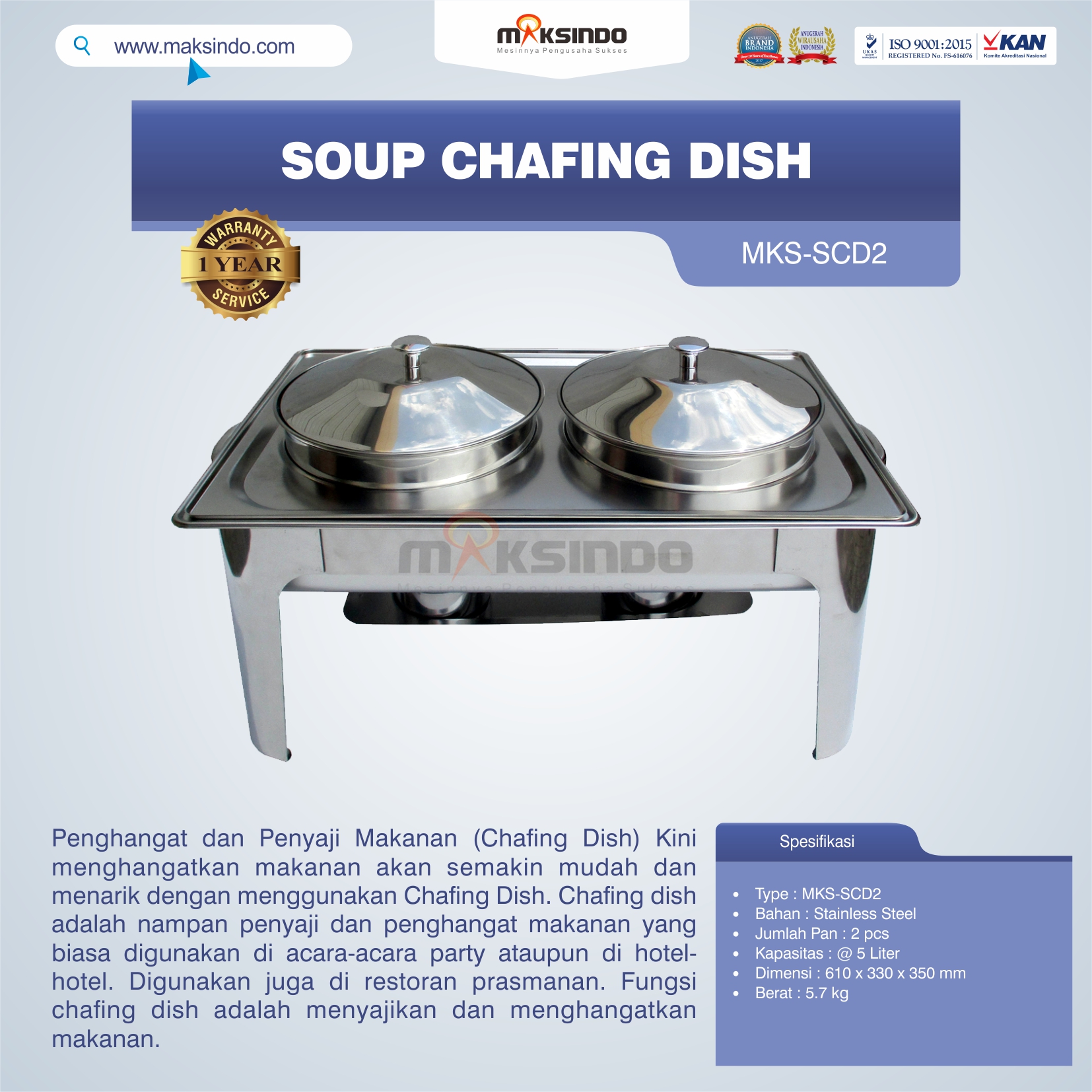 Jual Soup Chafing Dish MKS-SCD2 di Makassar