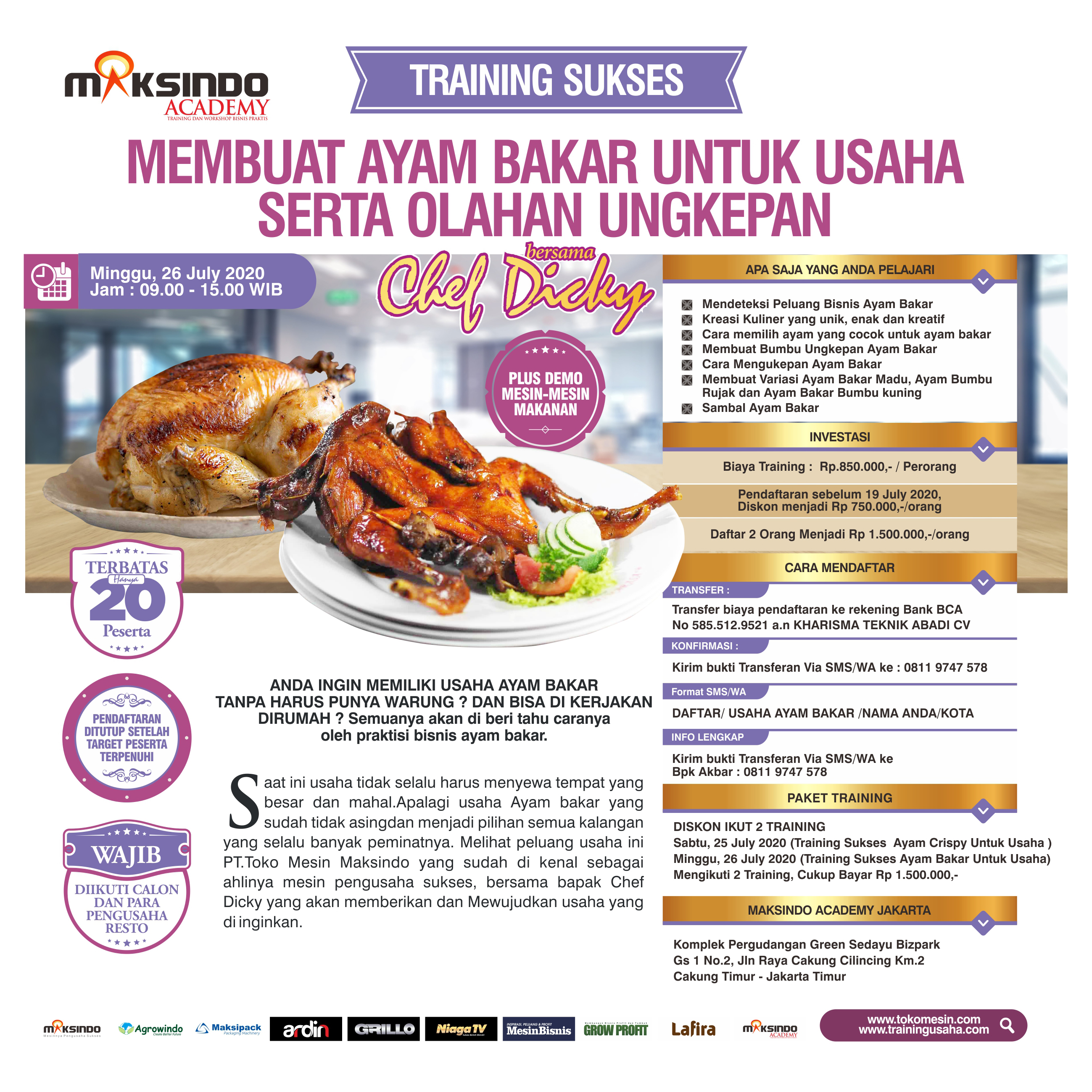 Traning Sukses  Membuat Ayam Bakar Untuk Usaha Minggu, 26 July 2020
