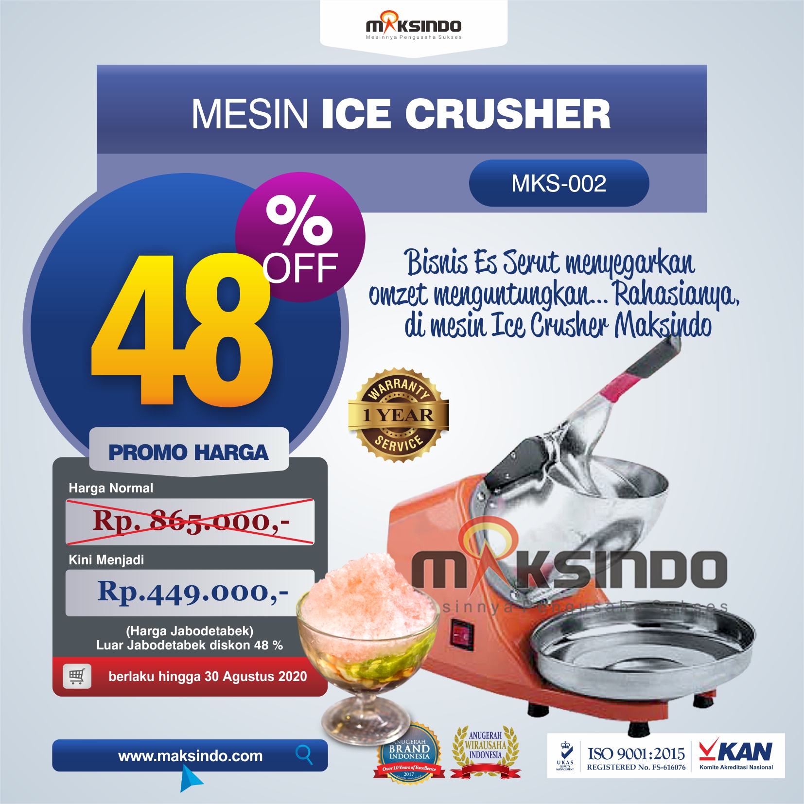 Jual Mesin Es Serut (Ice Crusher- MKS002) di Makassar