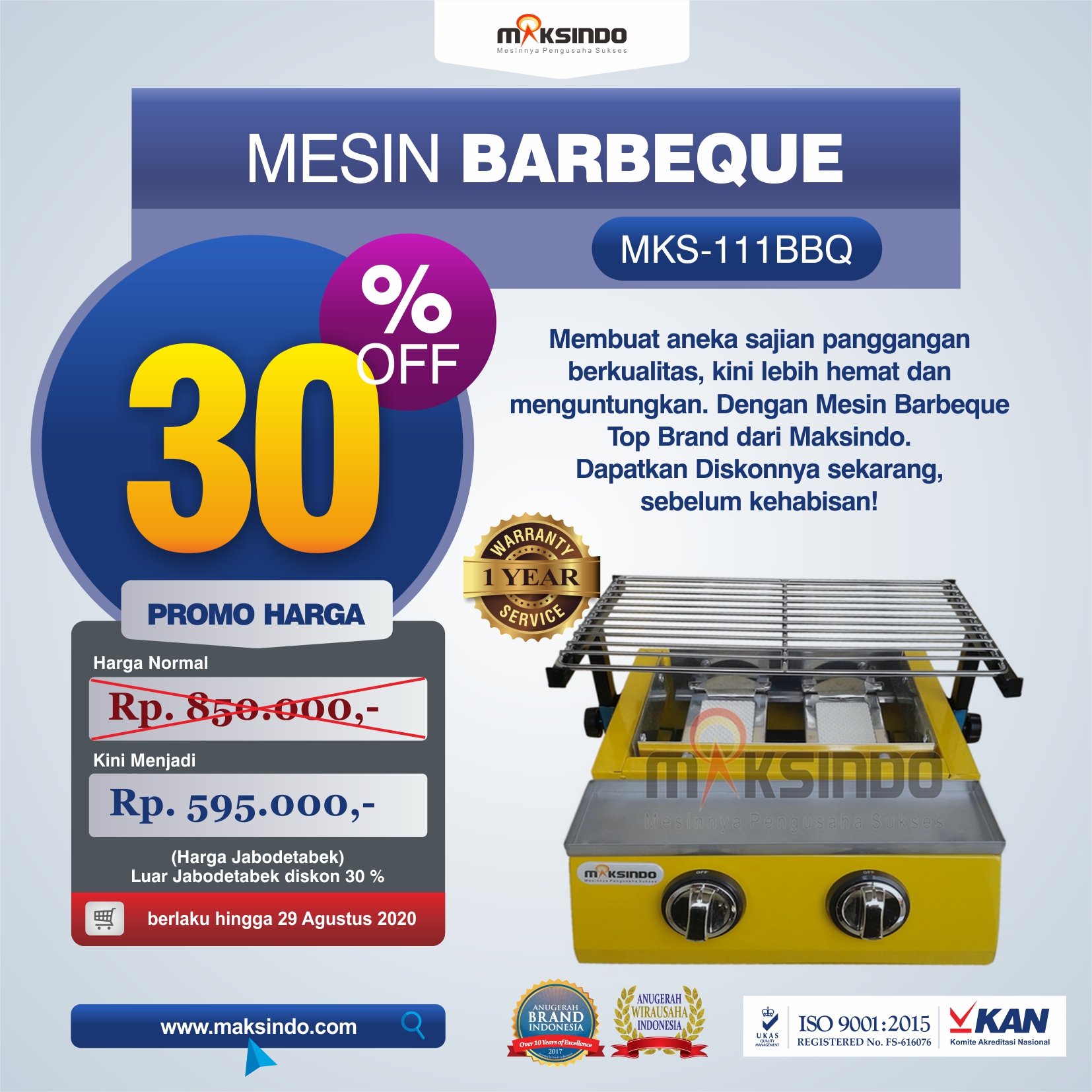 Jual Mesin Pemanggang Sate – BBQ 2 Tungku (Gas) di Makassar