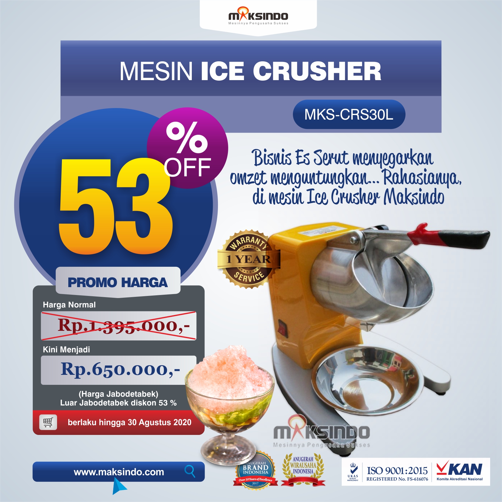 Jual Mesin Ice Crusher MKS-CRS30L di Makassar