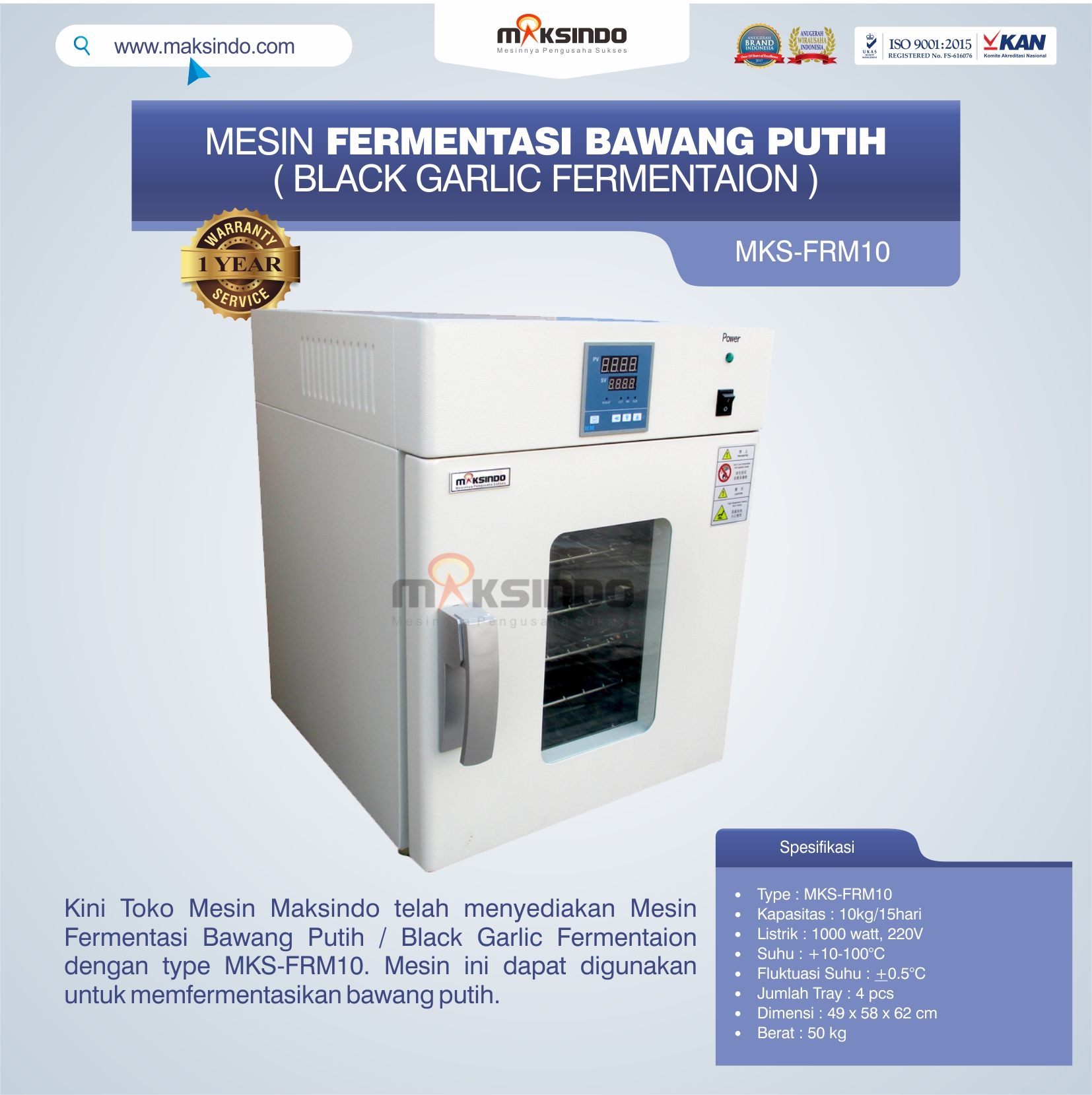 Jual Mesin Fermentasi Bawang Putih / Black Garlic Fermentaion MKS-FRM10 di Makassar