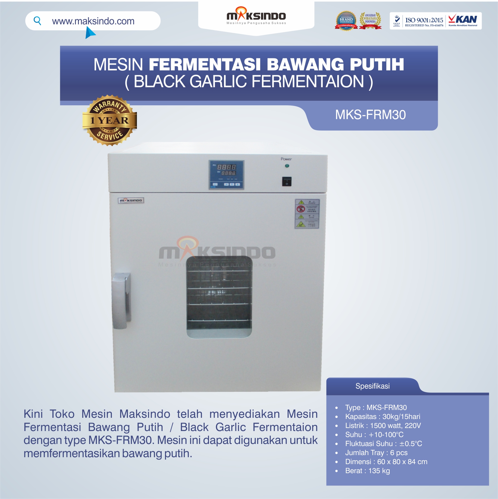 Jual Mesin Fermentasi Bawang Putih / Black Garlic Fermentaion MKS-FRM30 di Makassar