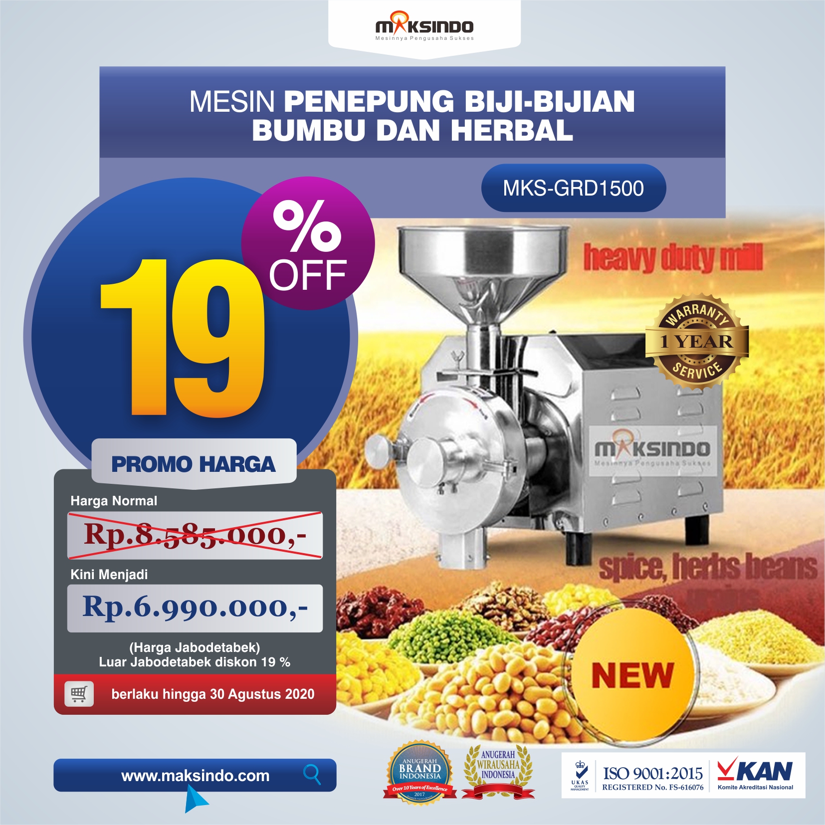 Jual Mesin Penepung Biji-Bijian, Bumbu dan Herbal (GRAIN GRINDER) di Makassar