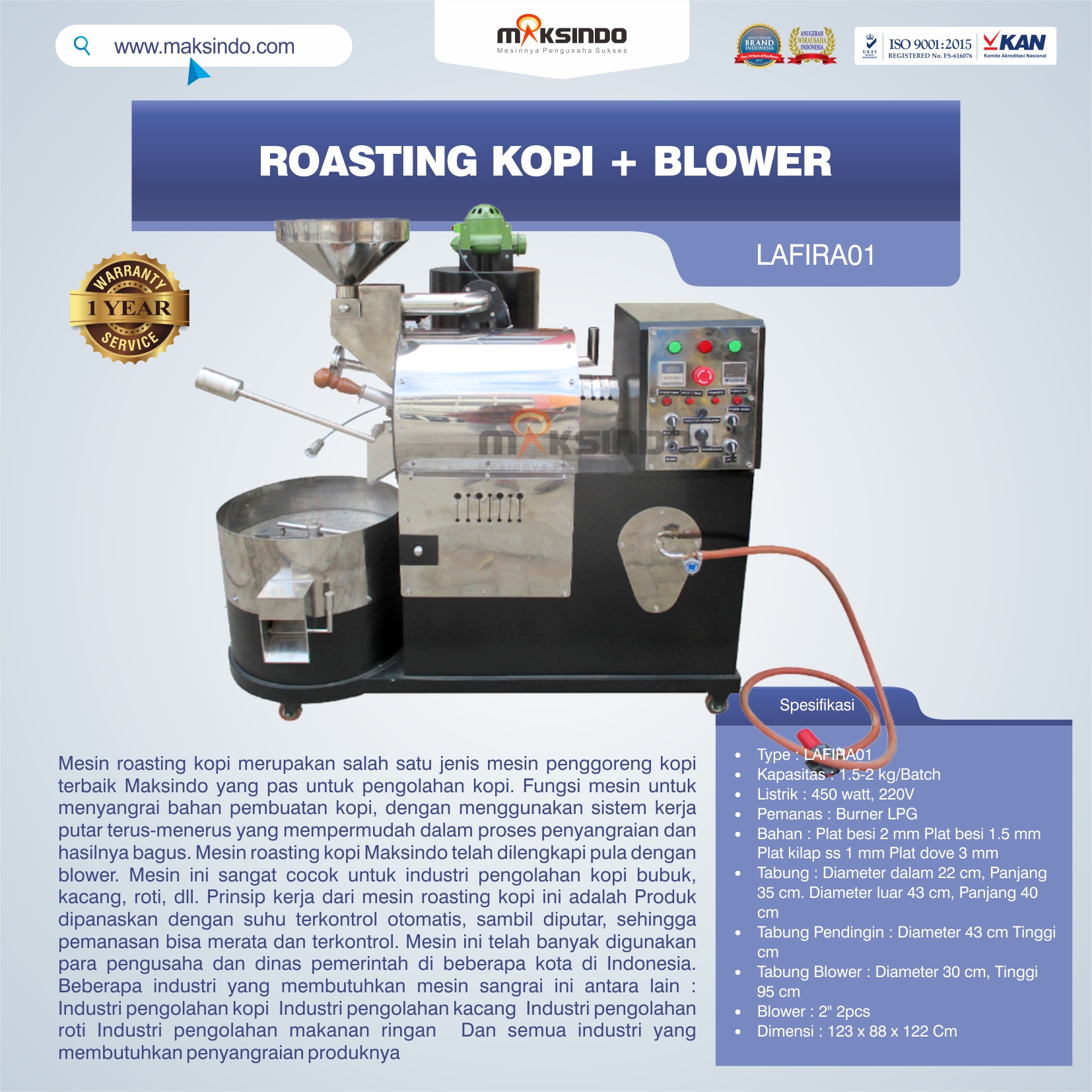 Jual Roasting Kopi + Blower LAFIRA01 di Makassar