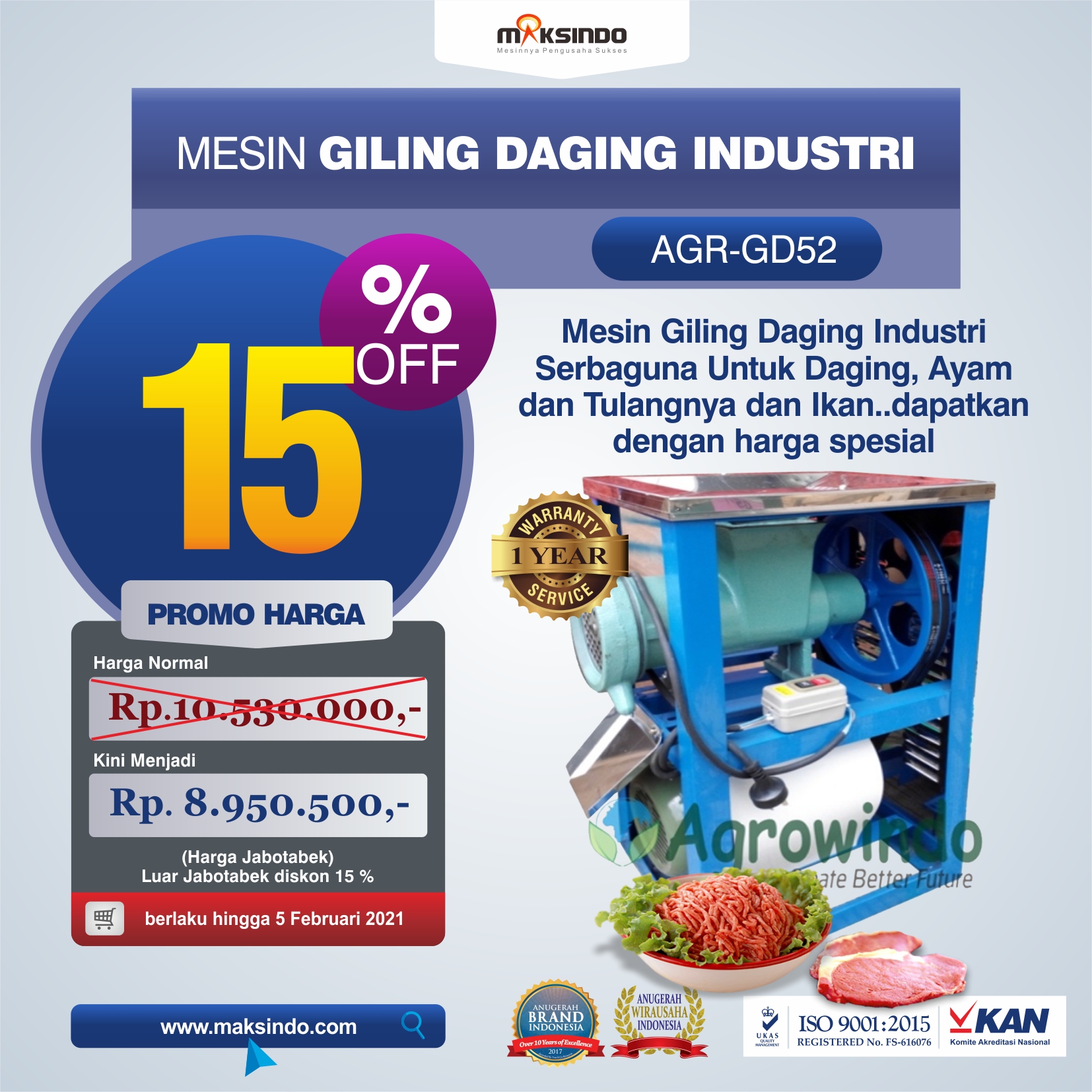 Jual Mesin Giling Daging Industri (AGR-GD52) di Makassar