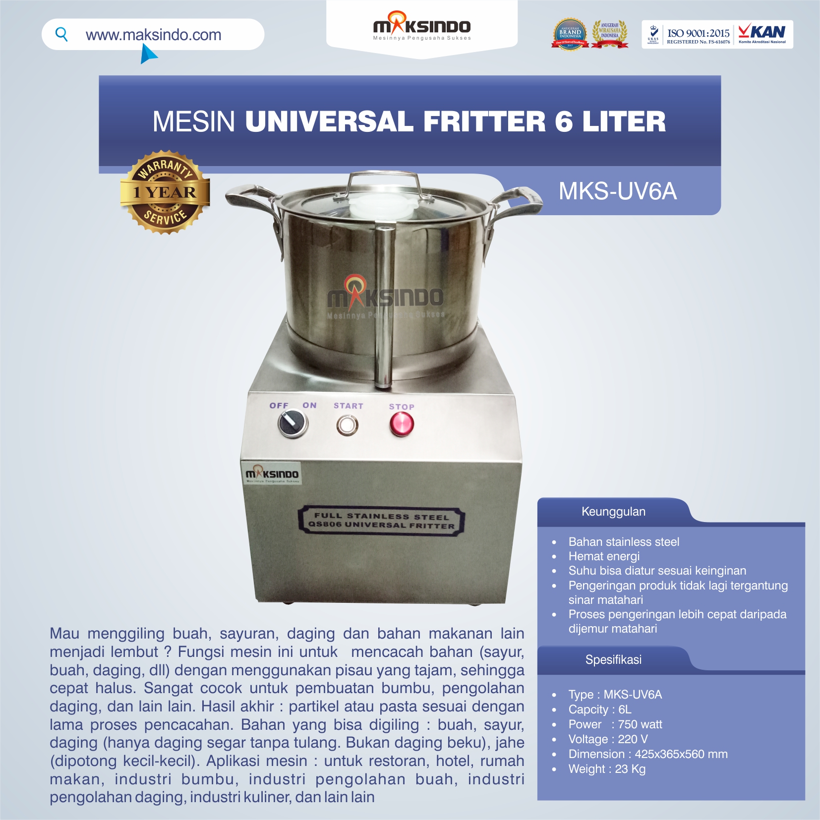 Jual Universal Fritter 6 Liter (MKS-UV6A) di Makassar