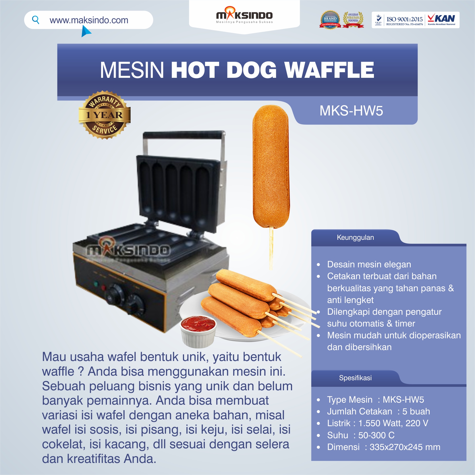 Jual Mesin Hot Dog Waffle MKS-HW5 di Makassar