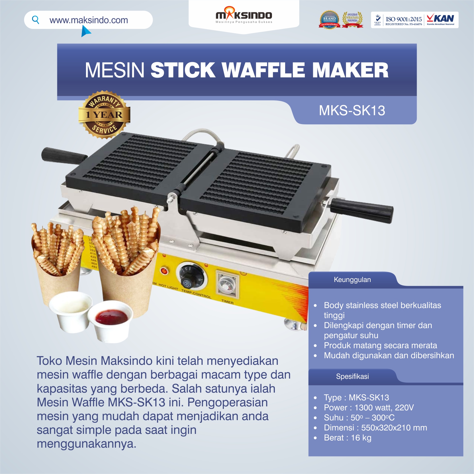 Jual Mesin Stick Waffle Maker MKS-SK13 di Makassar