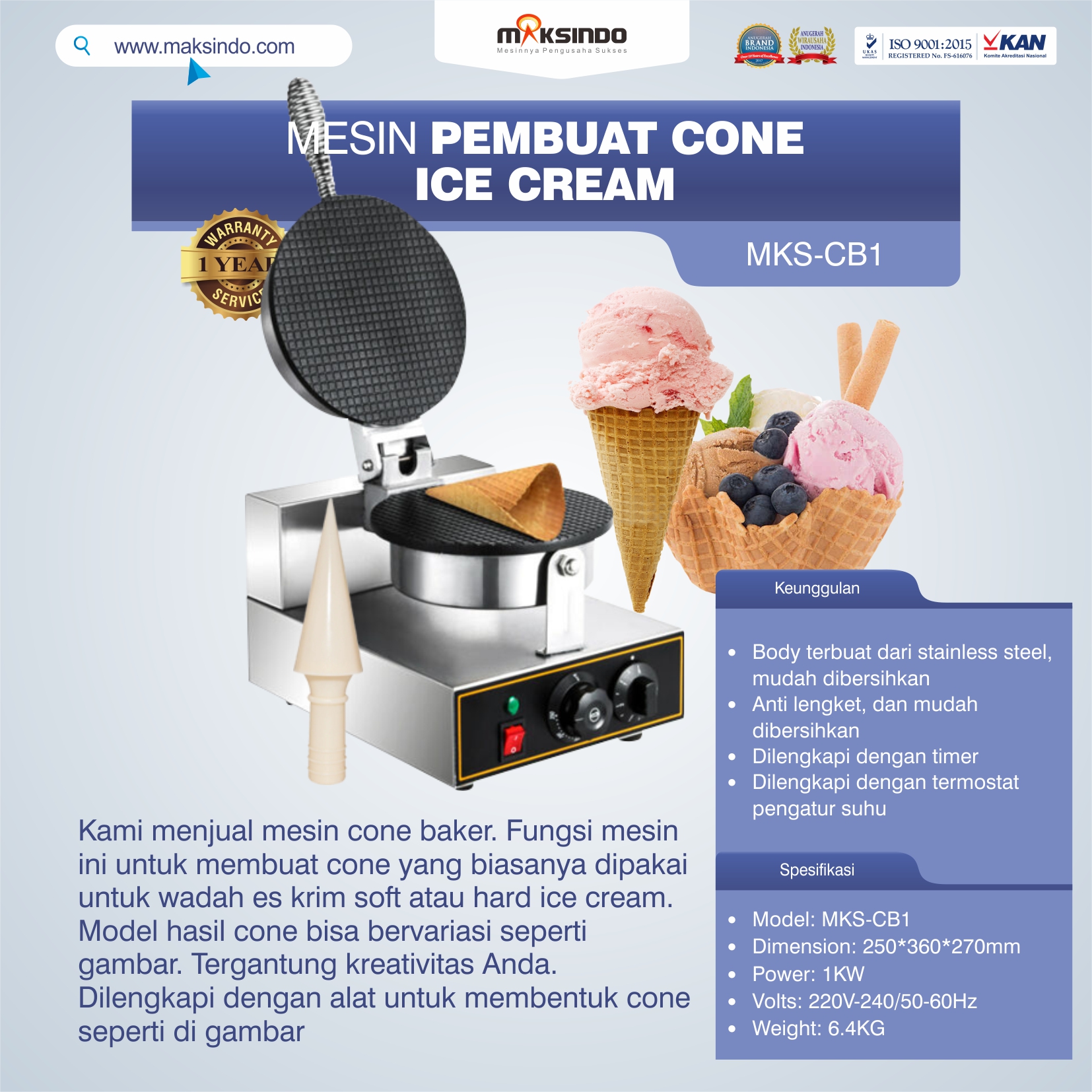Jual Mesin Pembuat Cone Ice Cream (Cone Baker) di Makassar