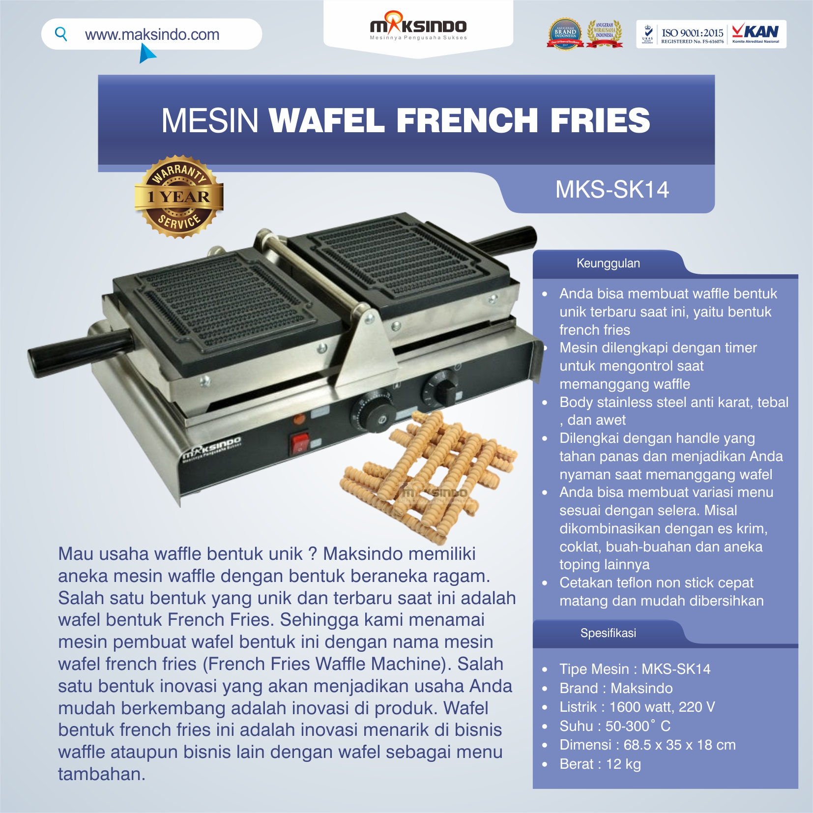 Jual Mesin Wafel French Fries MKS-SK14 Maksindo di Makassar Jual Mesin Wafel French Fries MKS-SK14 Maksindo di Makassar